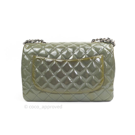 Chanel Jumbo Single Flap Light Green Patent Leather Silver Hardware⁣⁣