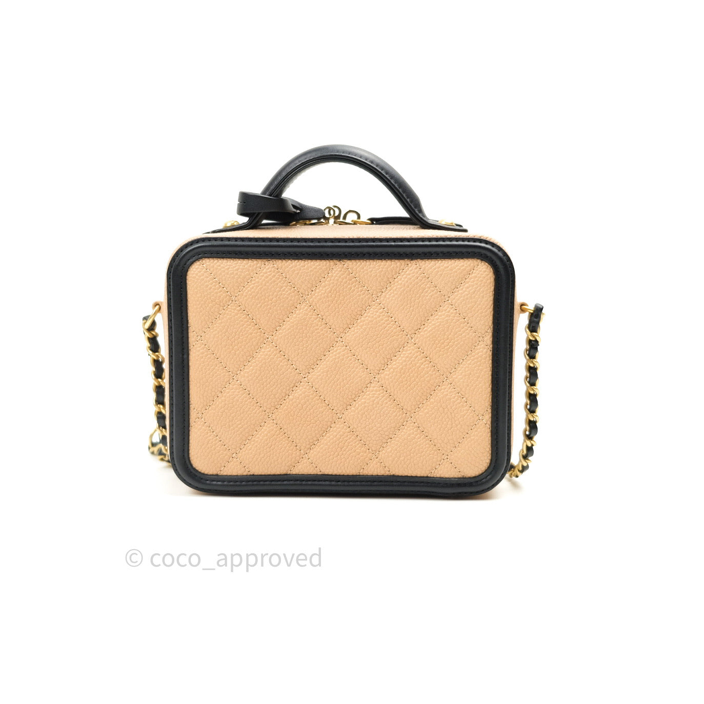 Chanel Quilted Small CC Filigree Vanity Case Beige Black Caviar