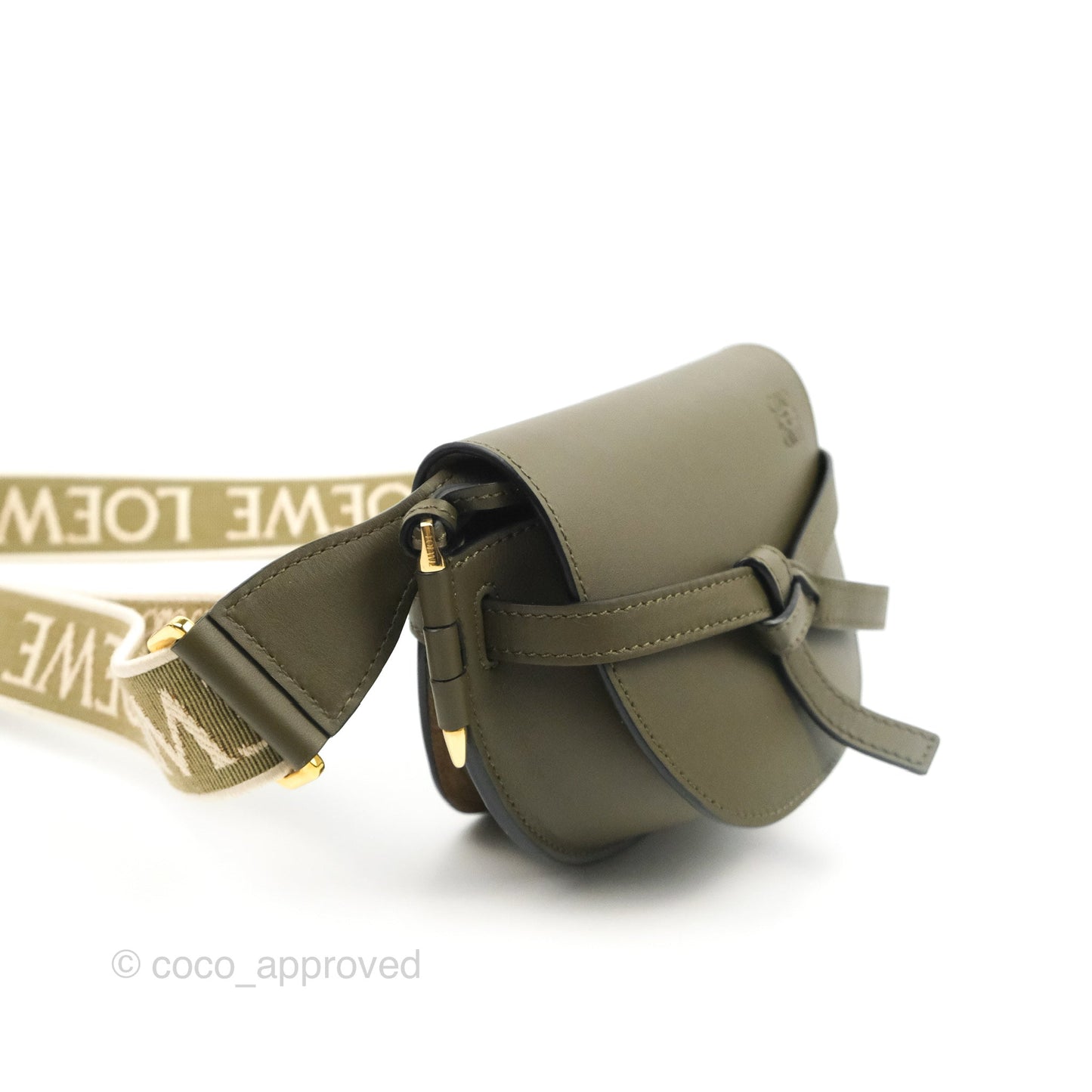 Loewe Mini Gate Bag in Soft Calfskin & Jacquard Strap Autumn Green