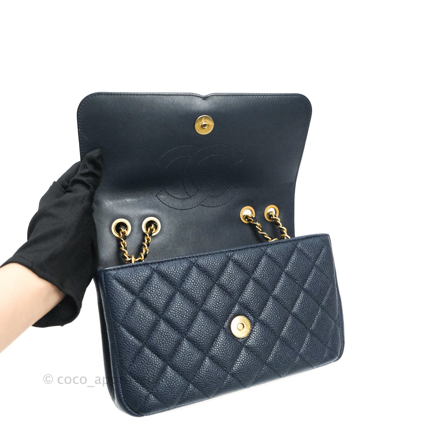 Chanel Quilted Small CC Filigree Flap Navy Caviar