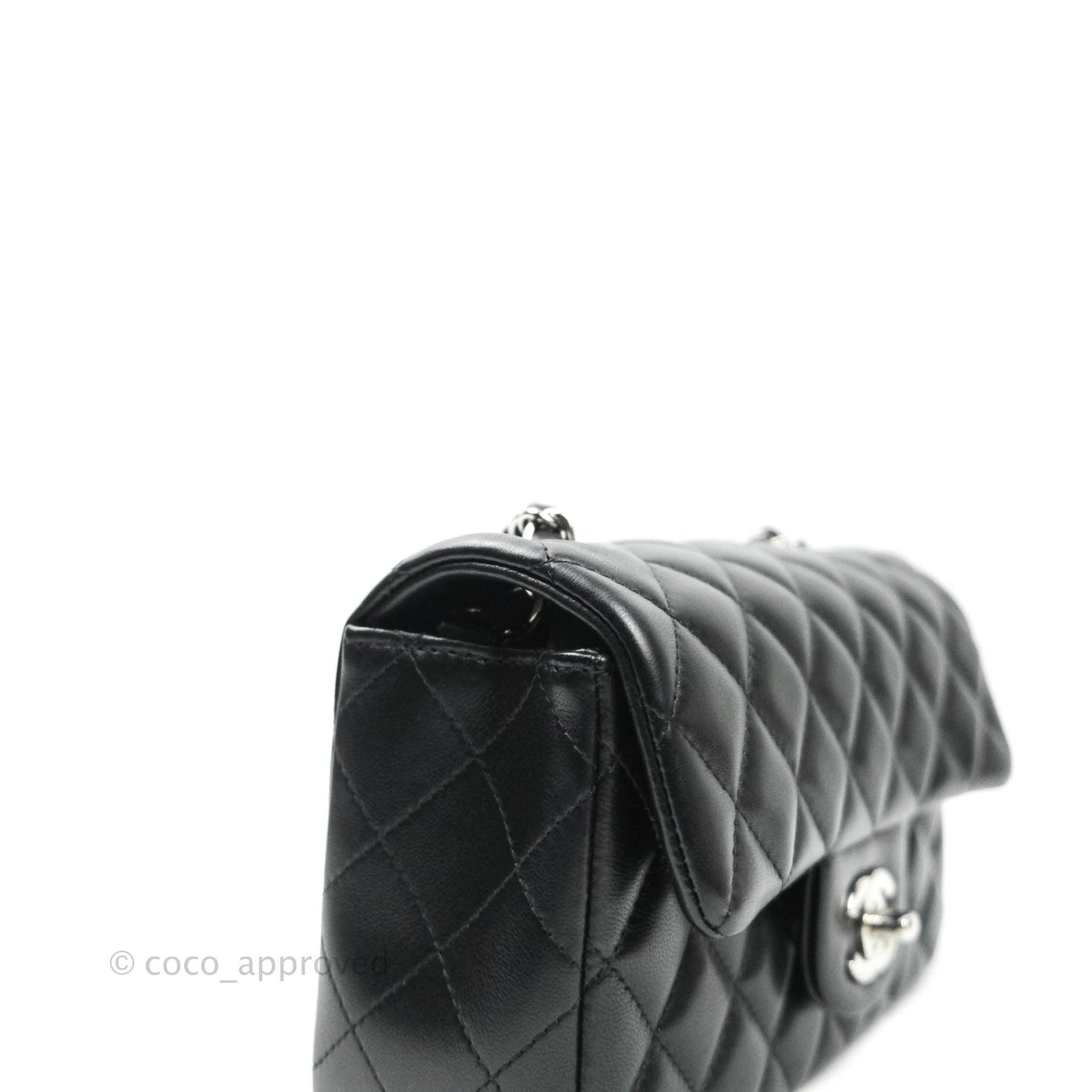 Chanel Quilted Mini Rectangular Black Lambskin Silver Hardware