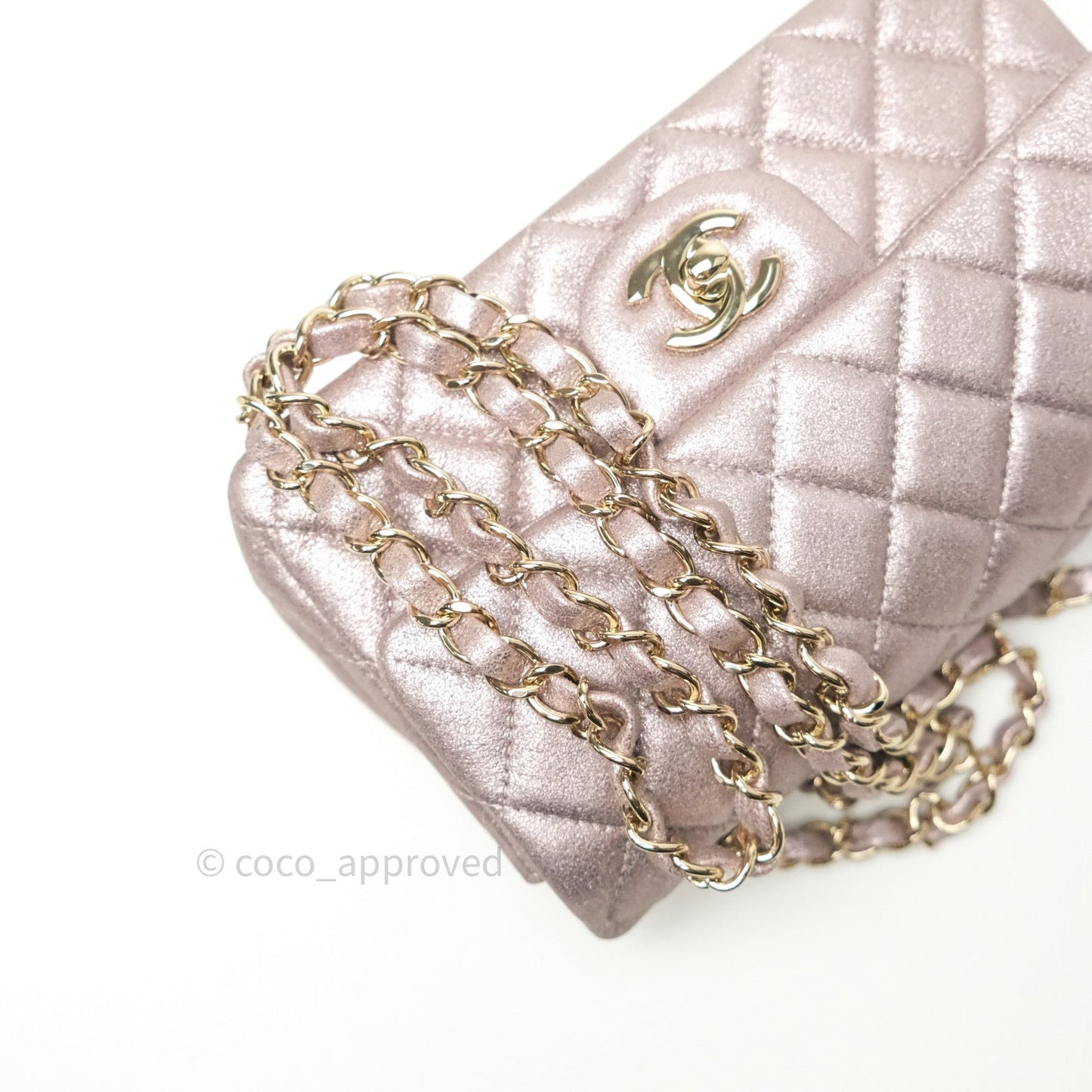 Chanel Metallic Rose Gold Goatskin Quilted Mini Rectangular Flap 14B