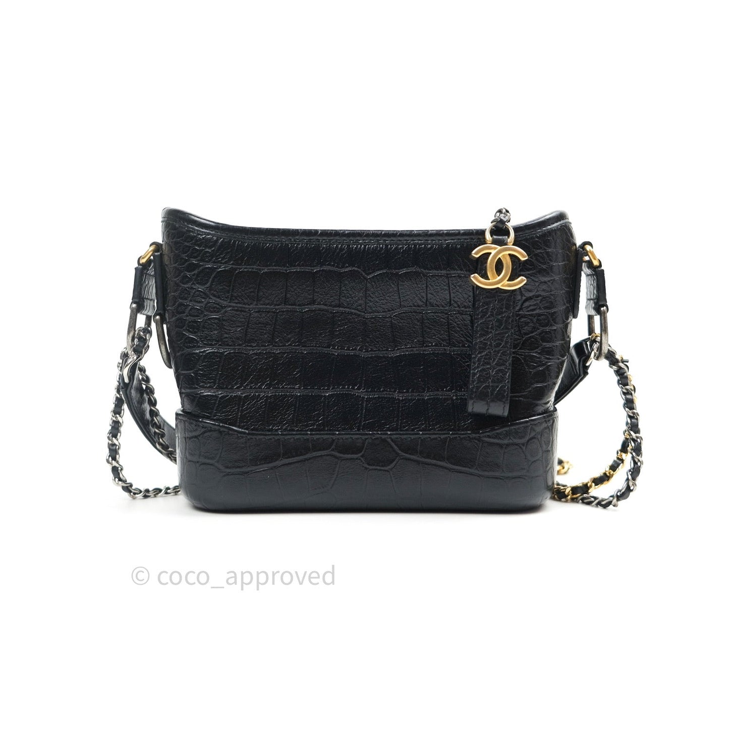Chanel Crocodile Embossed Calfskin Small Gabrielle Cocodile Hobo Black