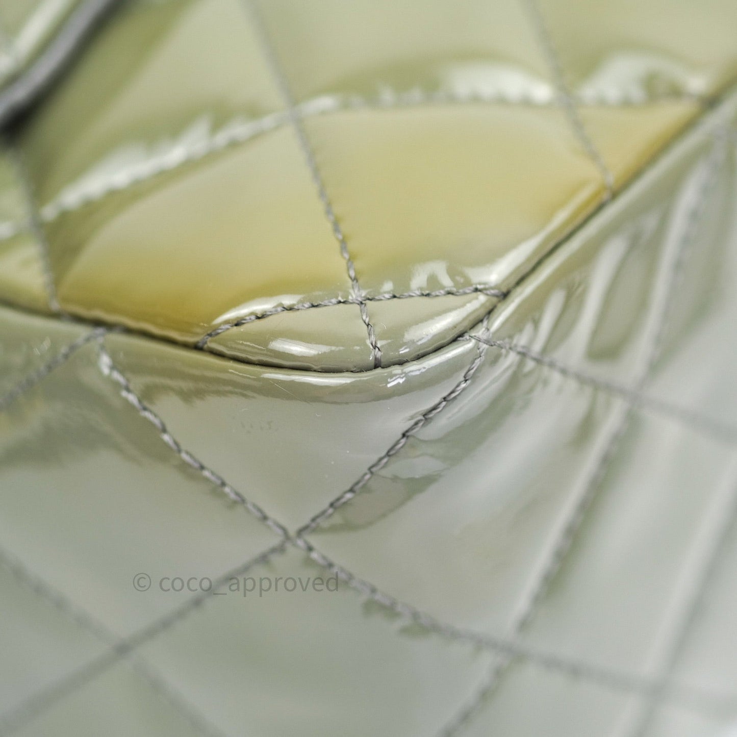 Chanel Jumbo Single Flap Light Green Patent Leather Silver Hardware⁣⁣