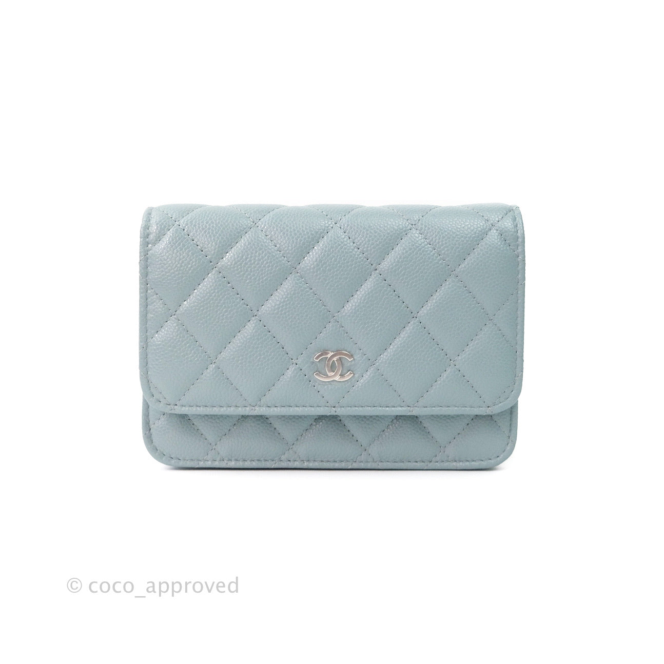 Chanel Quilted Mini Wallet on Chain WOC Blue Grey Caviar Silver Hardware 20B