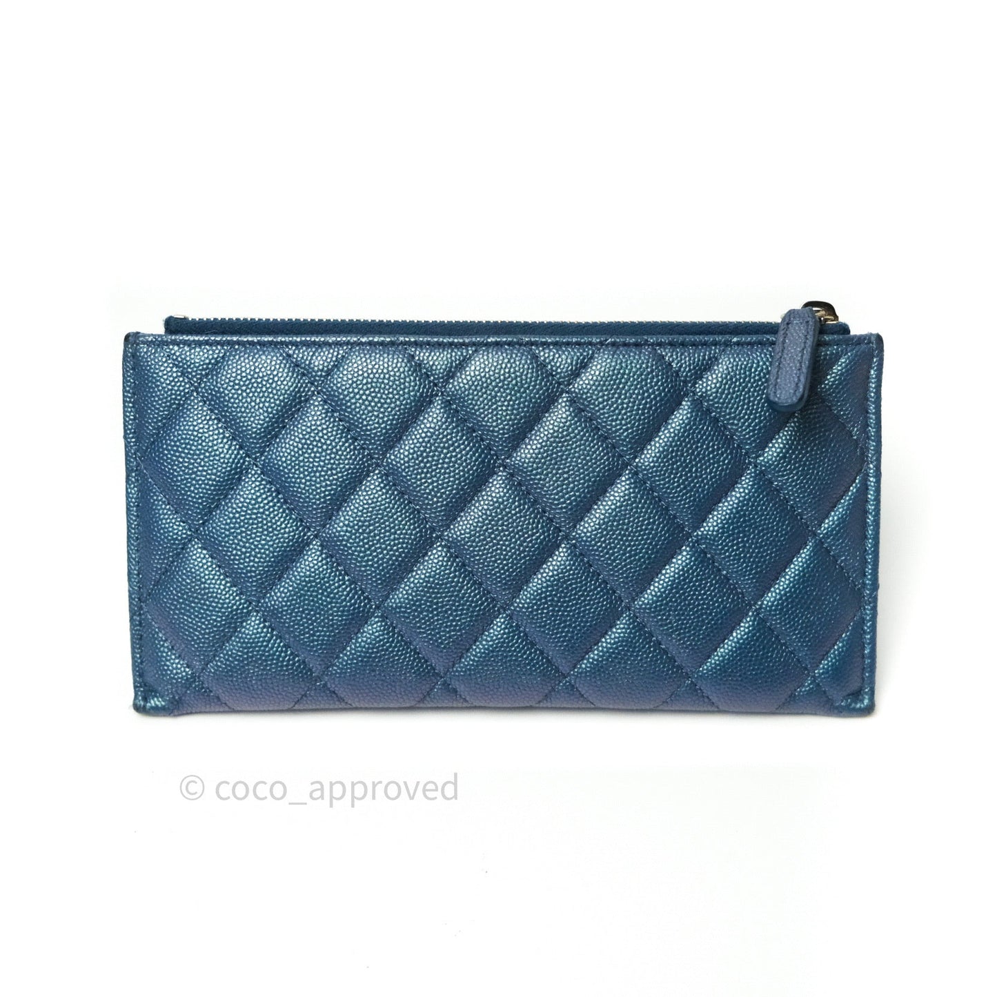 Chanel Iridescent Caviar O Case Phone Case Pouch Card Holder Blue Light Gold Hardware
