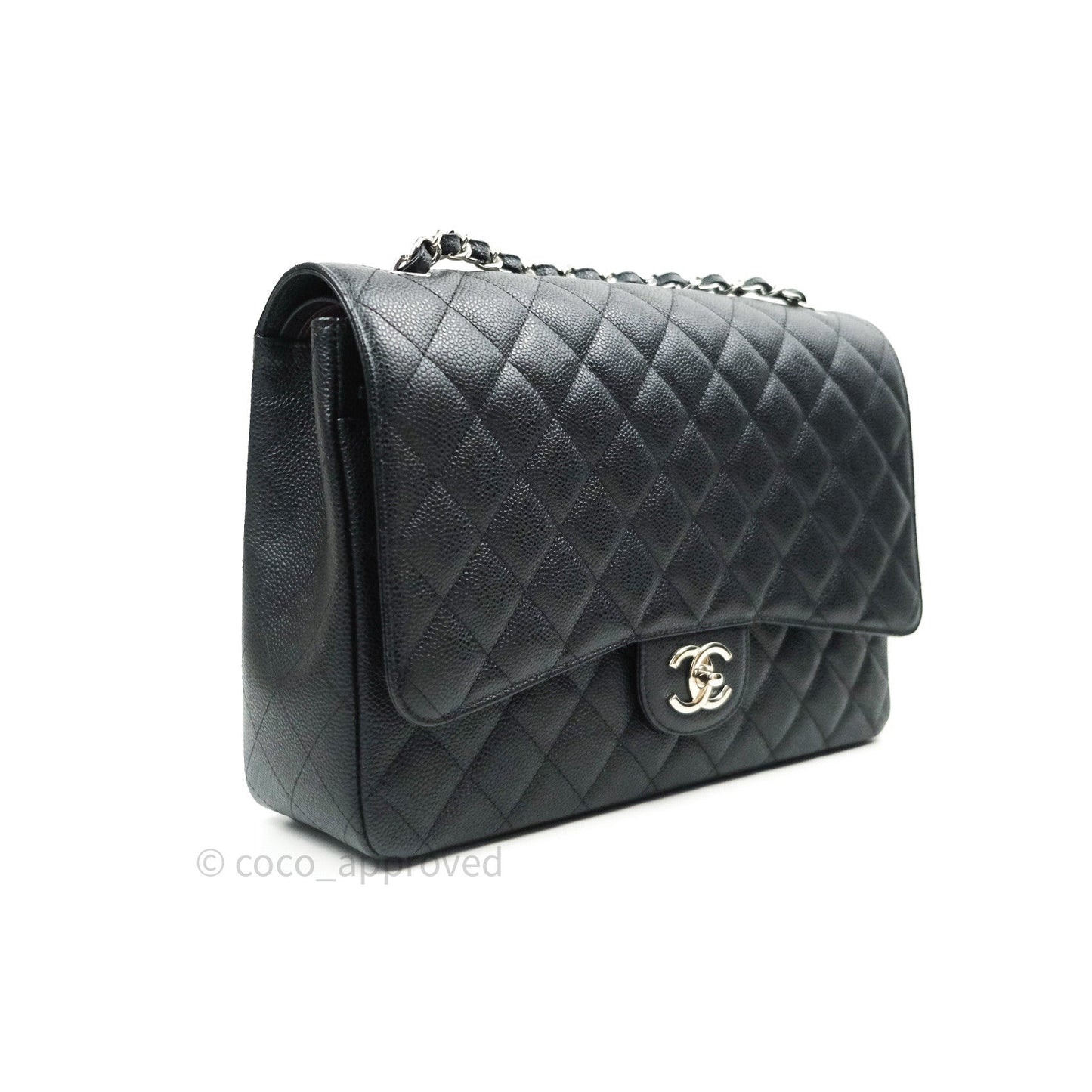 Chanel Classic Jumbo Double Flap Maxi Black Caviar Silver Hardware