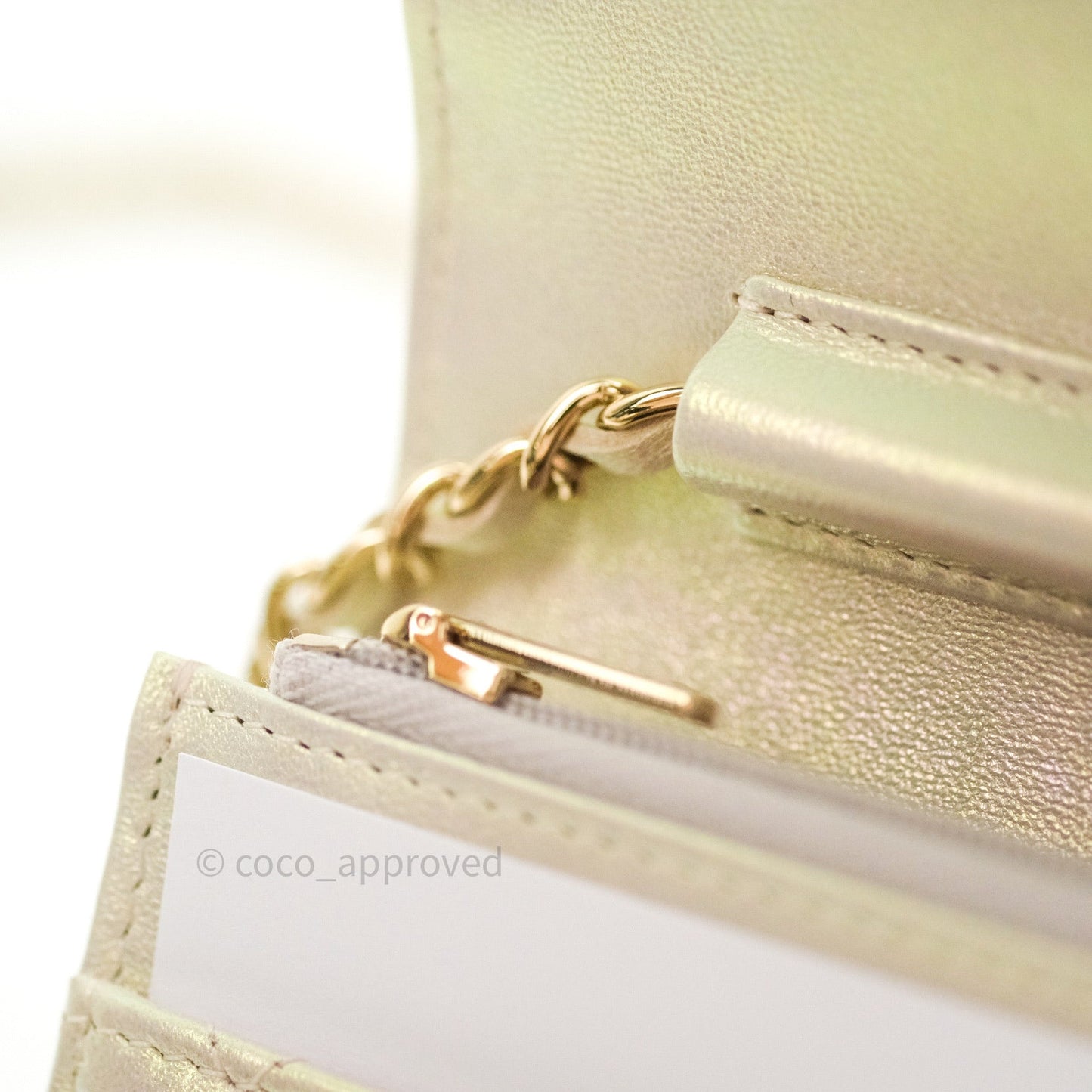 Chanel Quilted Wallet on Chain WOC Iridescent Ivory Gold Hardware 20A