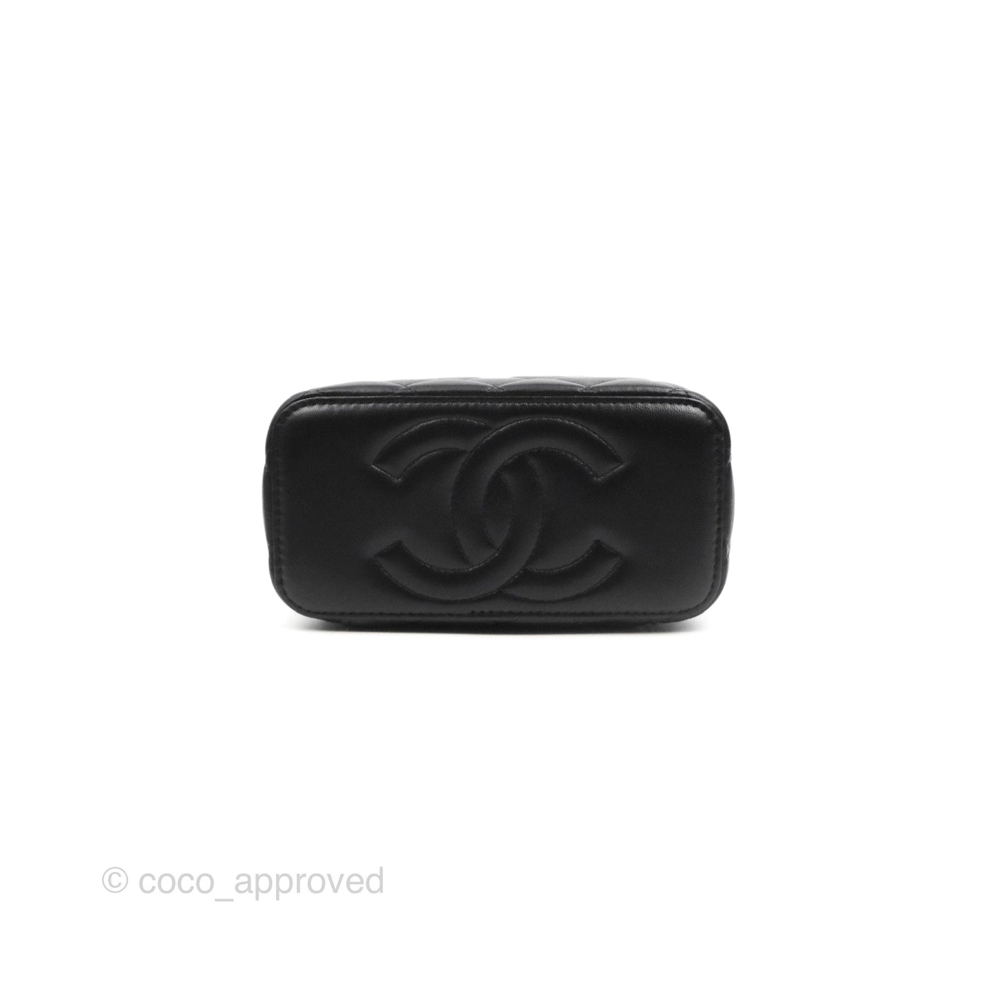 Chanel Vanity Rectangular Metal Top Handle Black Lambskin Aged Gold Hardware 22B