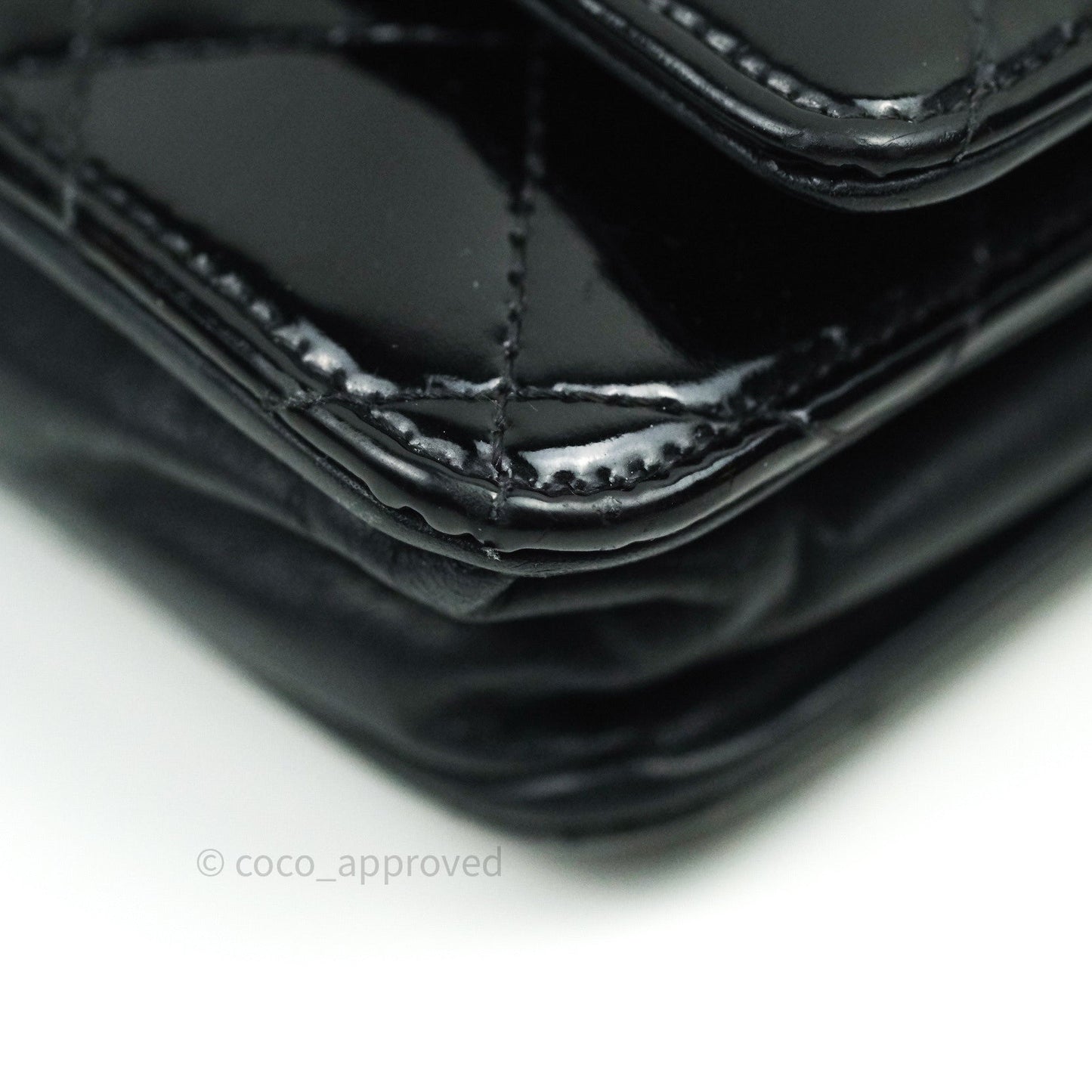 Chanel Quilted Wallet on Chain WOC Black Patent Leather Silver Hardware