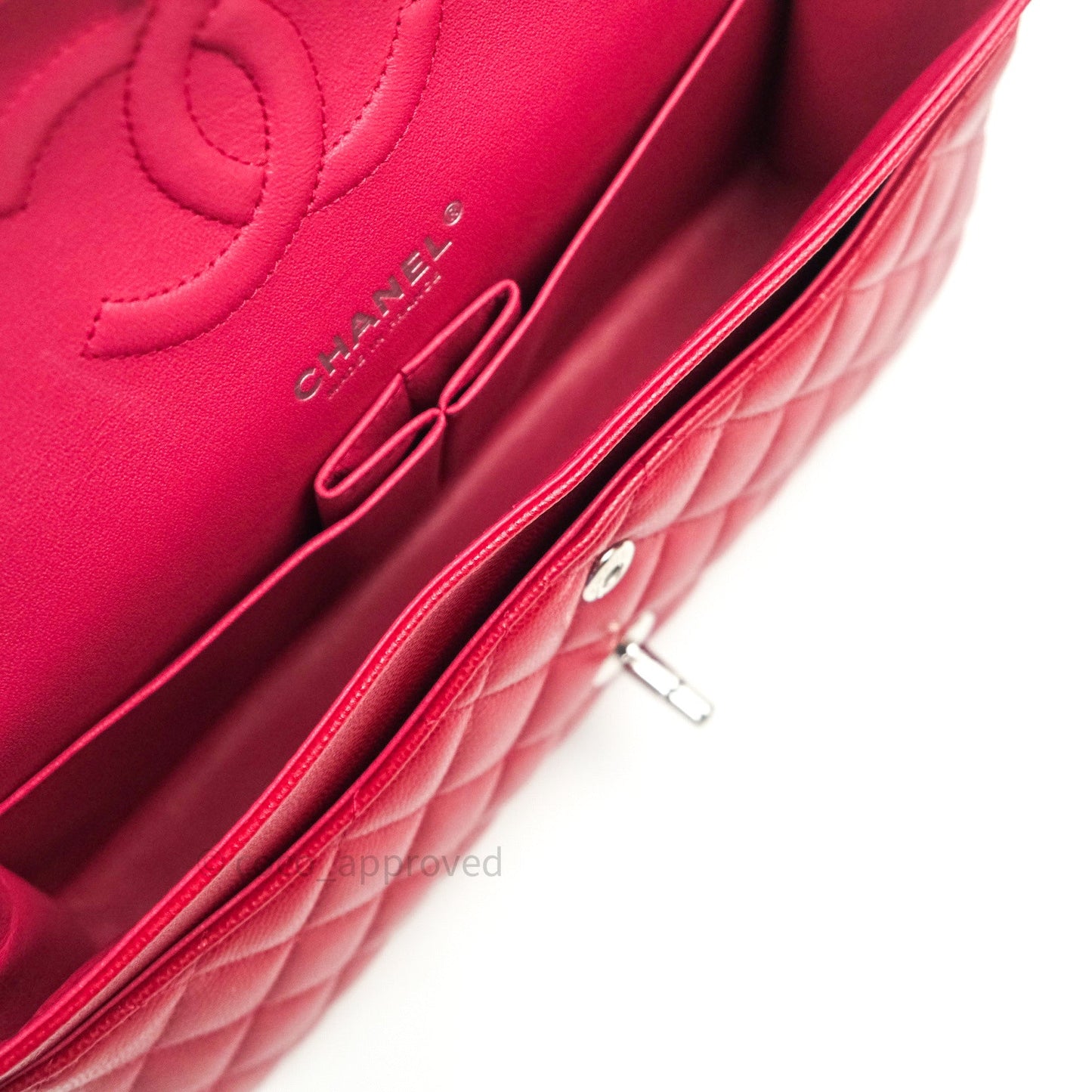 Chanel Classic M/L Medium Double Flap Bag Red Caviar Silver Hardware 18B