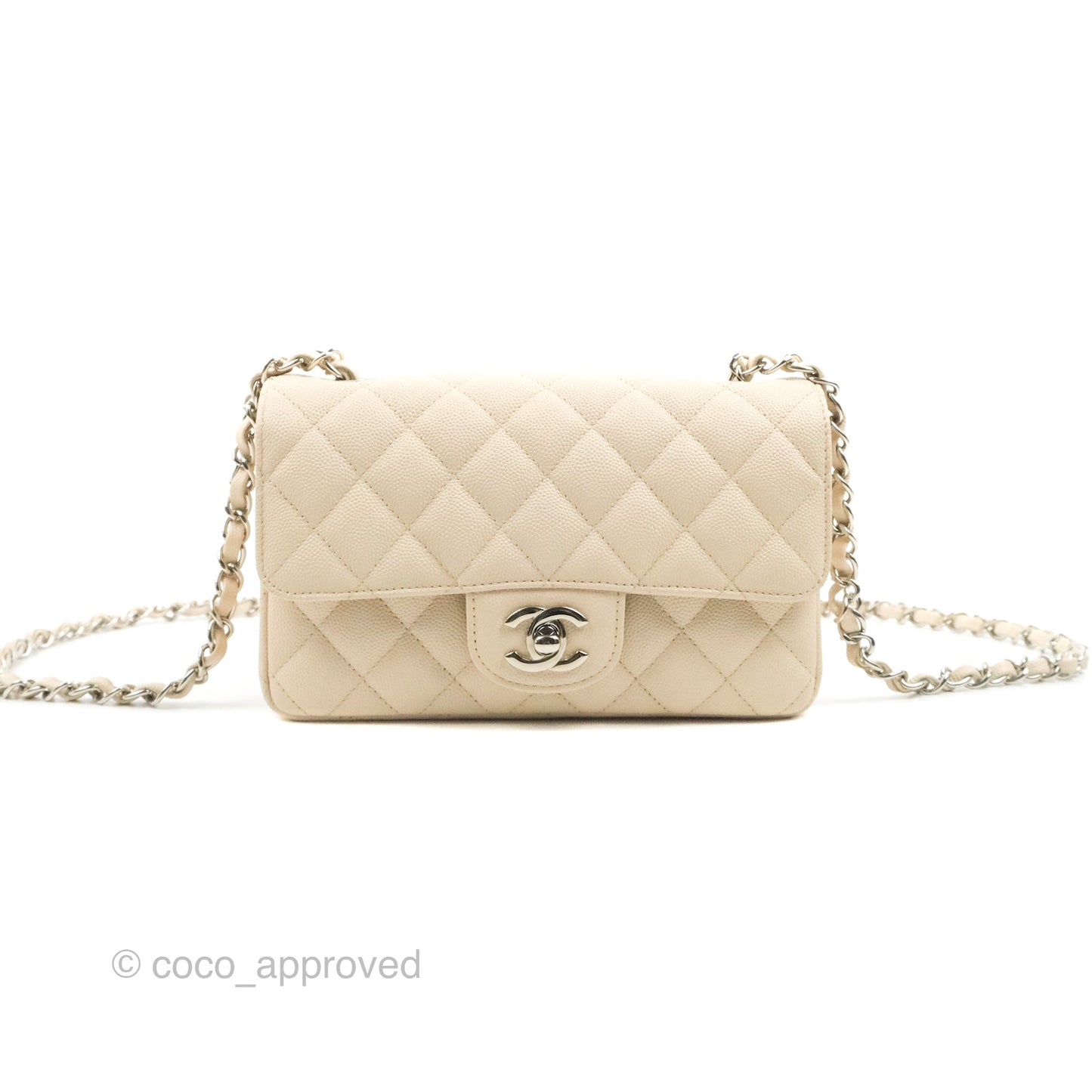 Chanel Quilted Mini Rectangular Ivory Caviar Silver Hardware