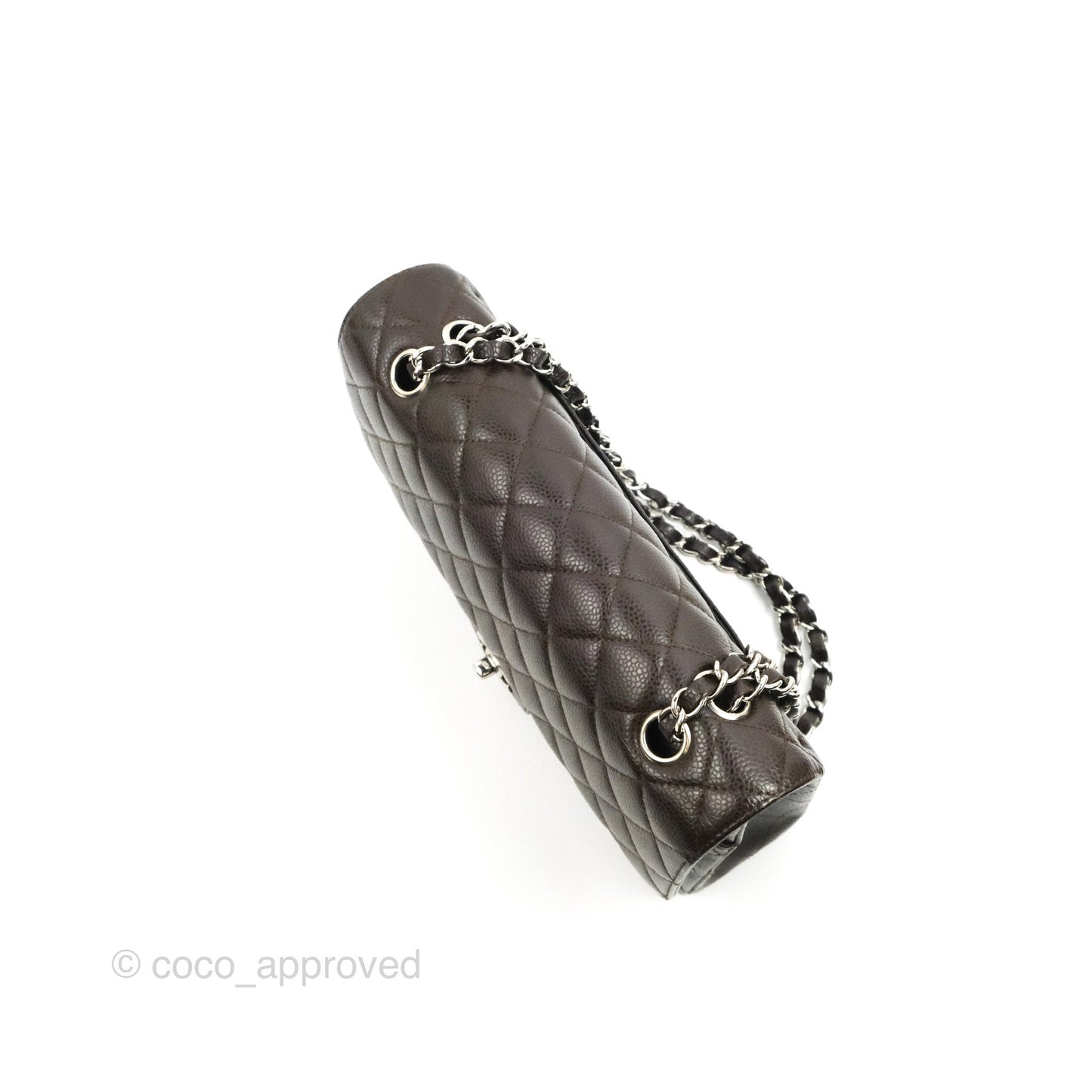 Chanel Classic M/L Medium Flap Quilted Dark Chocolate Brown Caviar Silver Hardware