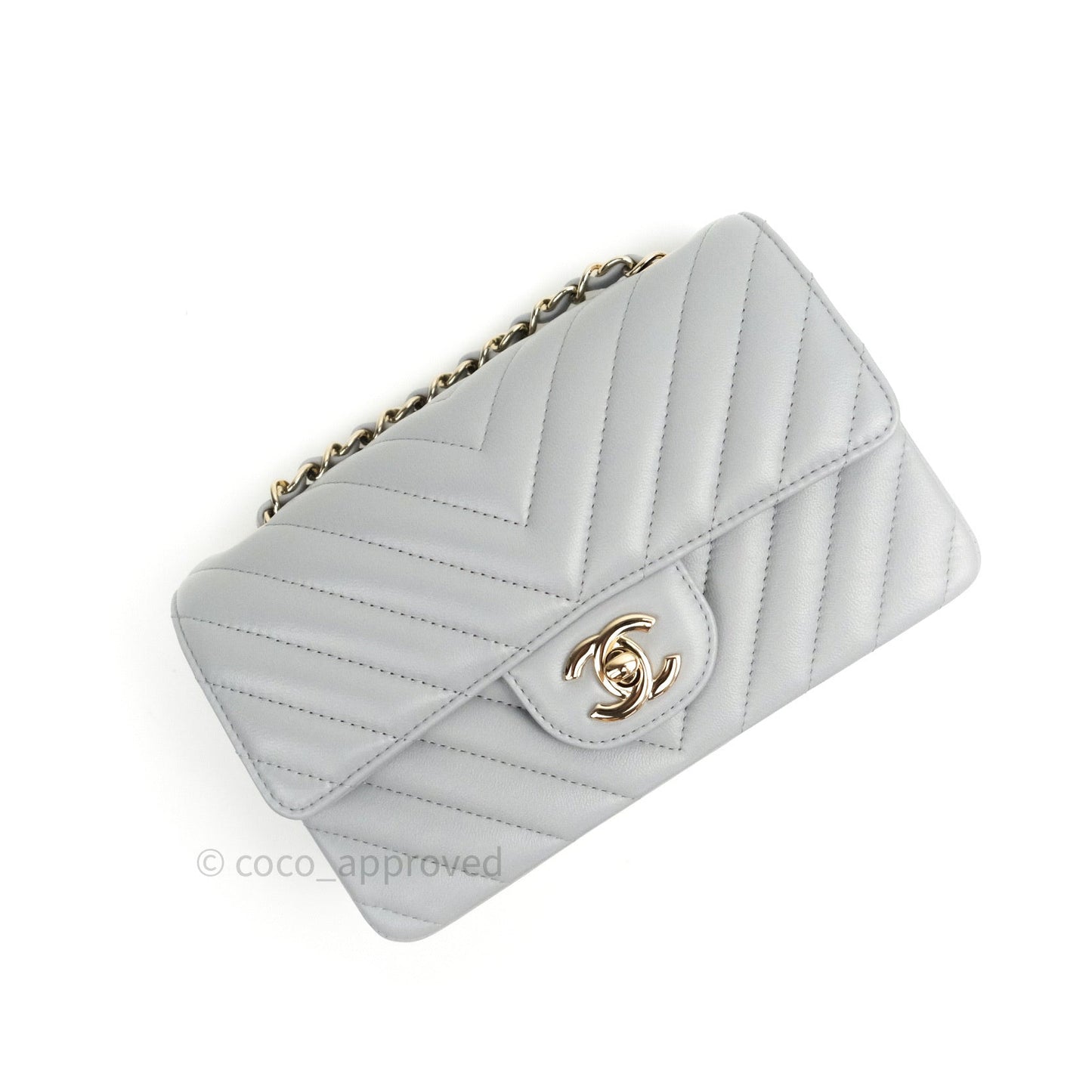 Chanel Quilted Mini Rectangular Grey Lambskin Gold Hardware