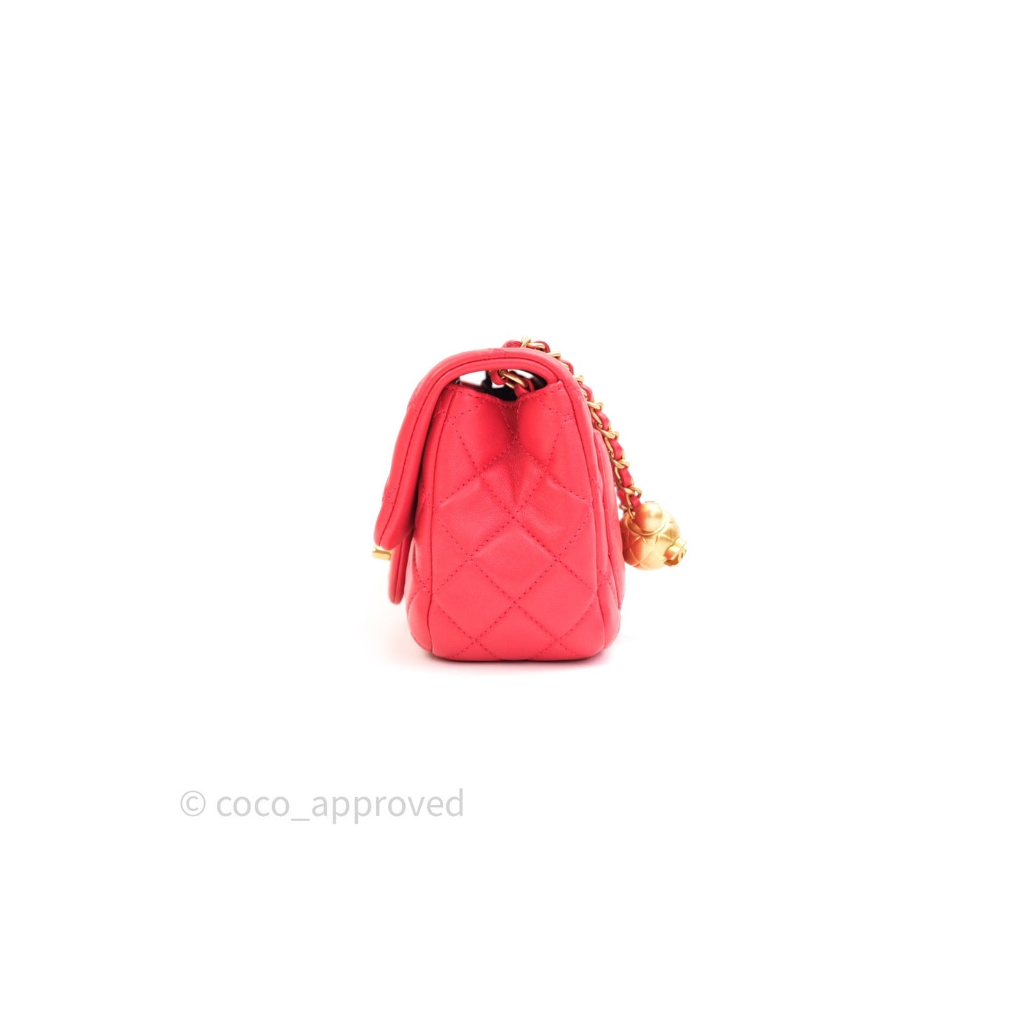 Chanel Mini Square Pearl Crush Quilted Red Lambskin Gold Hardware