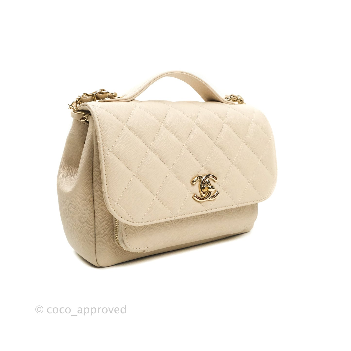 Chanel Quilted Medium Business Affinity Flap Beige Caviar Gold Hardware