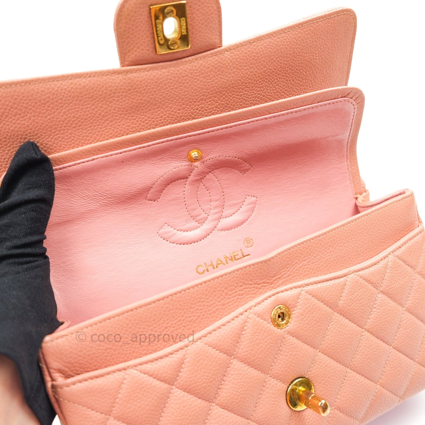 Chanel Vintage Classic Double Flap S/M Small Peach Beige 24K Gold Hardware