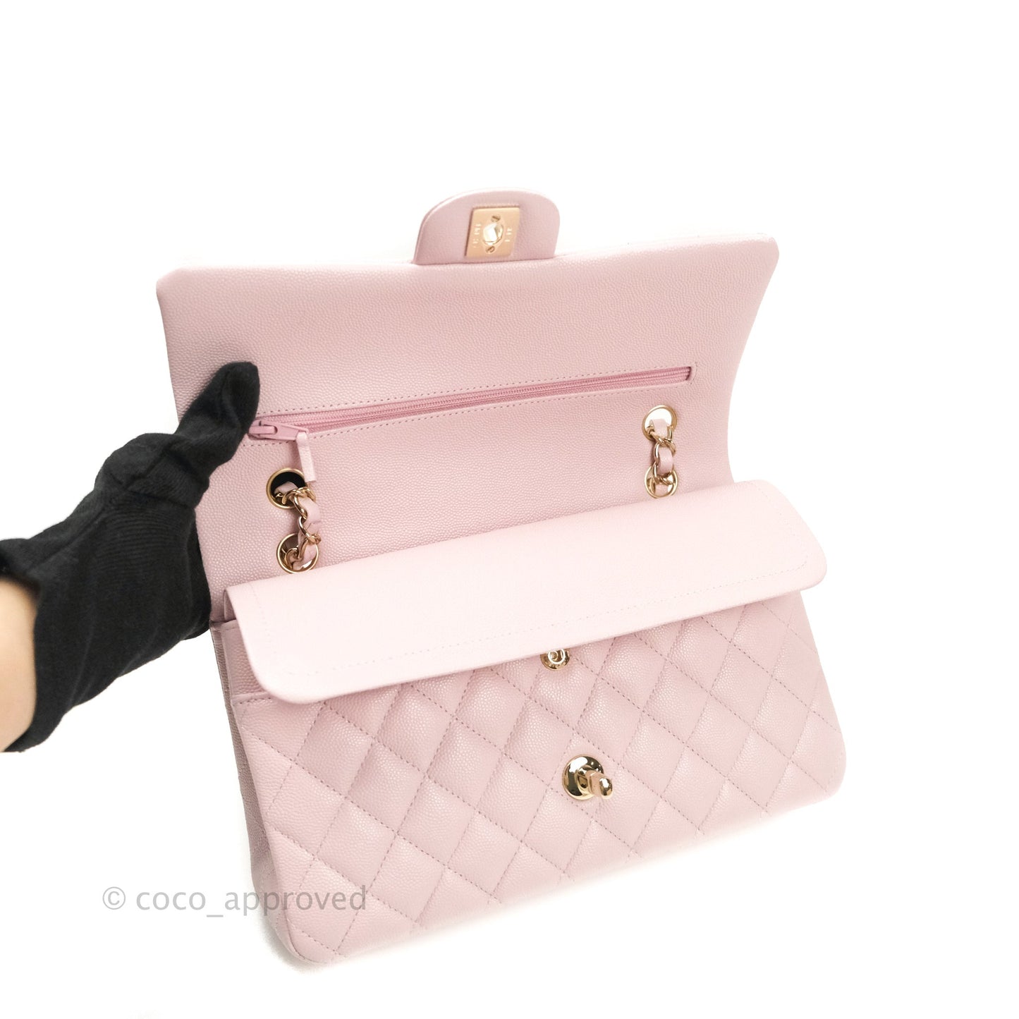 Chanel M/L Medium Double Flap Bag Lilac Rose Clair Caviar Gold Hardware
