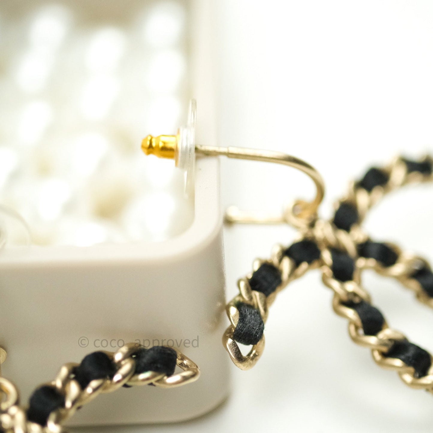 Chanel Satin CC Chain Earrings Light Gold