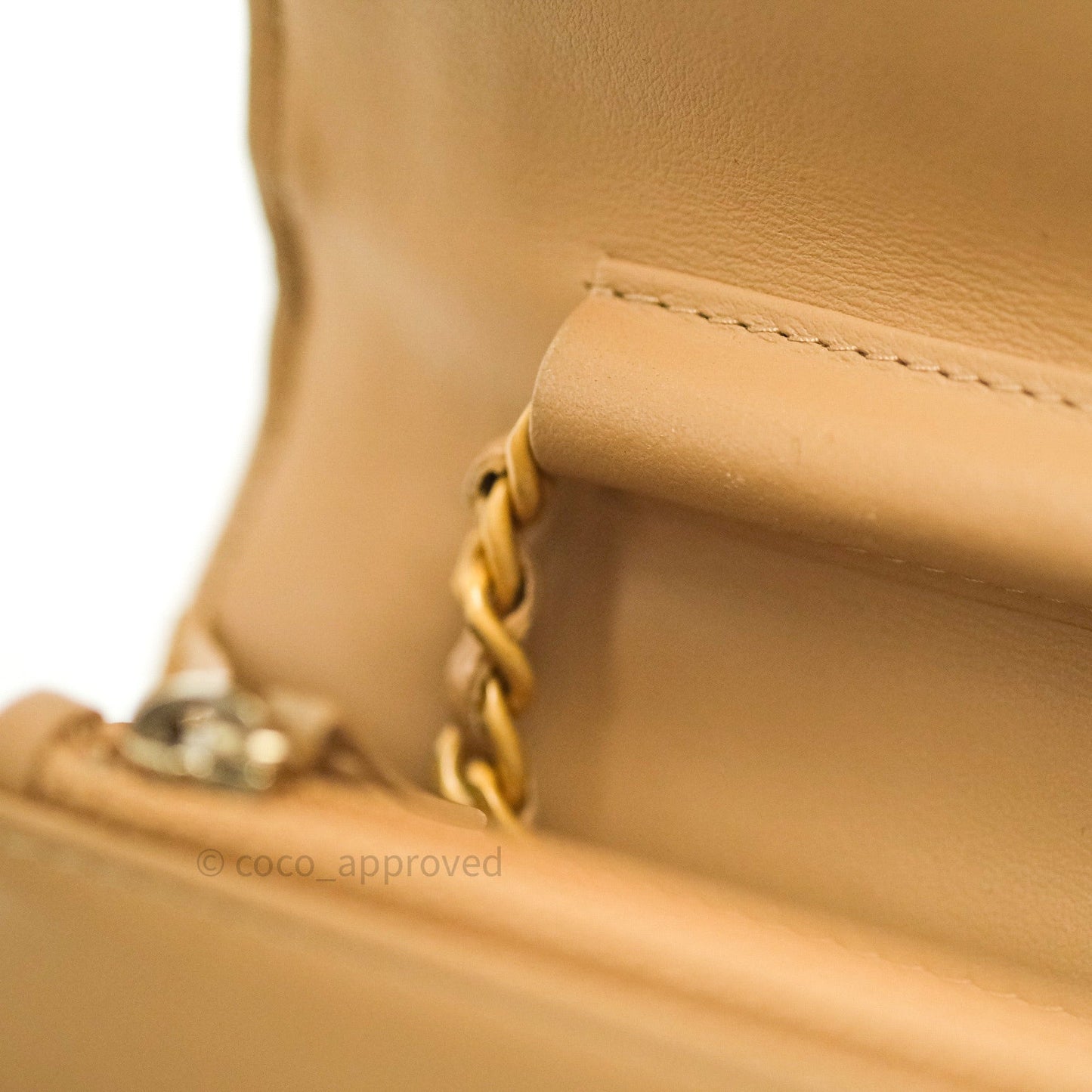 Chanel Quilted Boy Wallet on Chain WOC Beige Caviar Gold Hardware