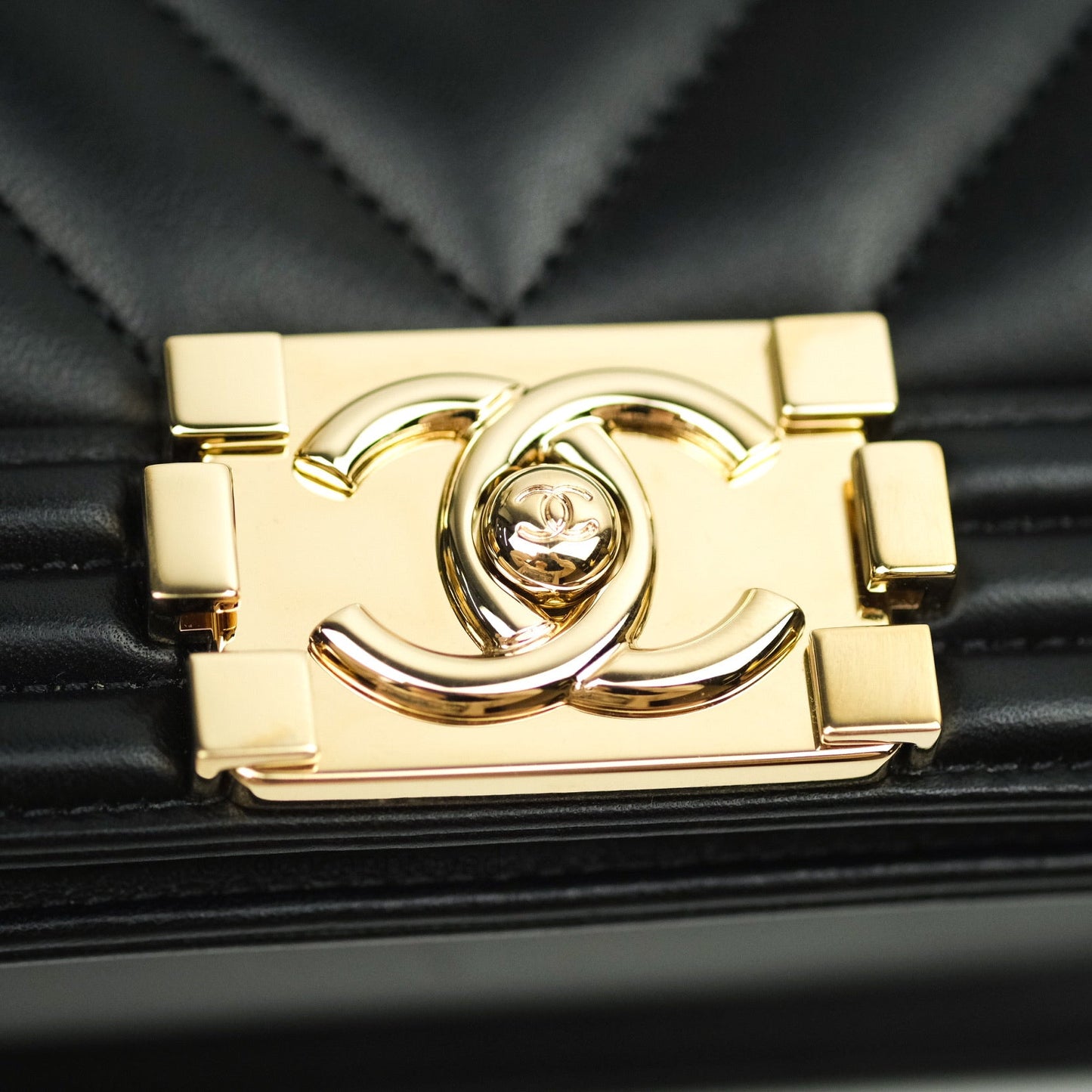 Chanel Small Boy Chevron Black Lambskin Gold Hardware