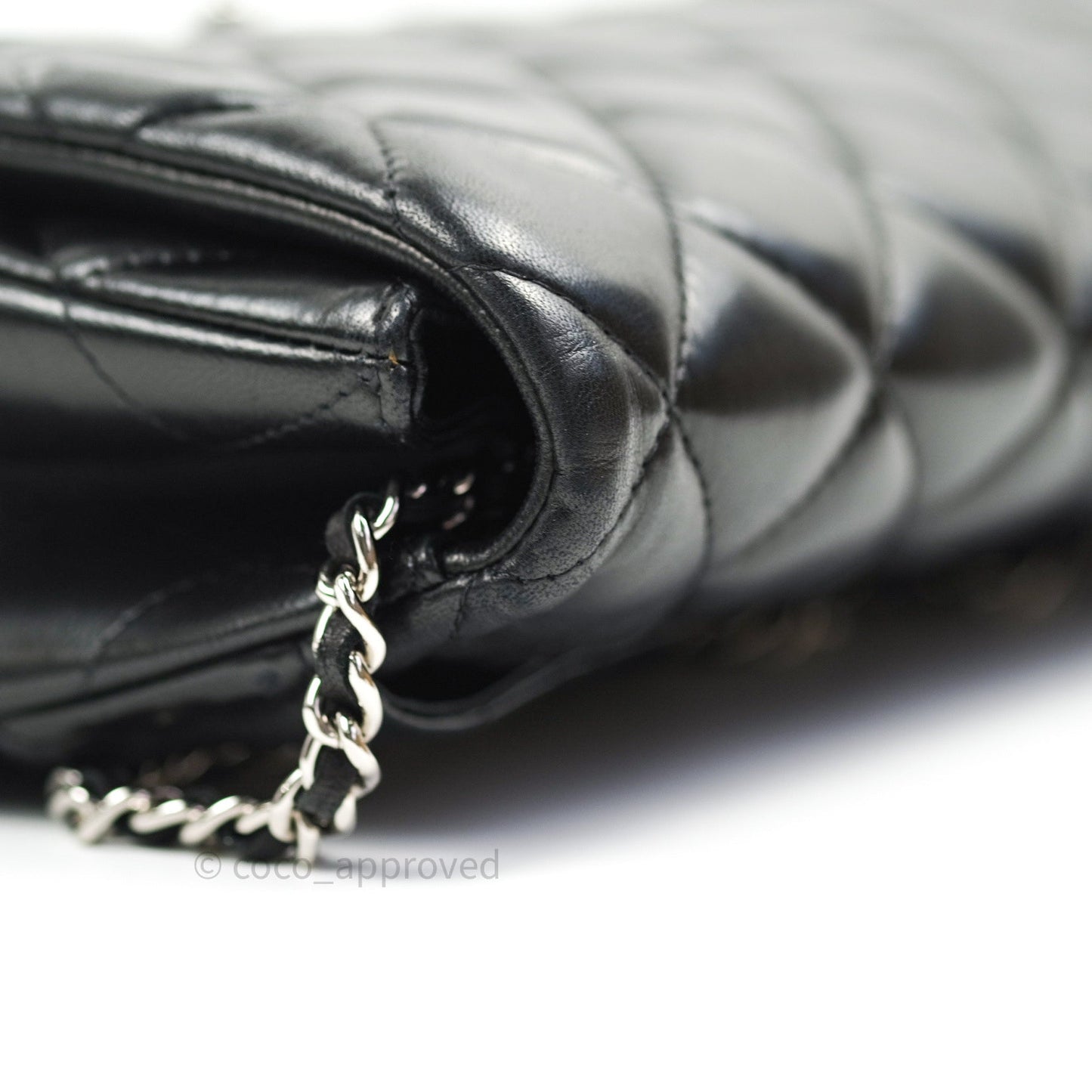 Chanel Quilted Clutch with Chain Black Lambskin Silver Hardware