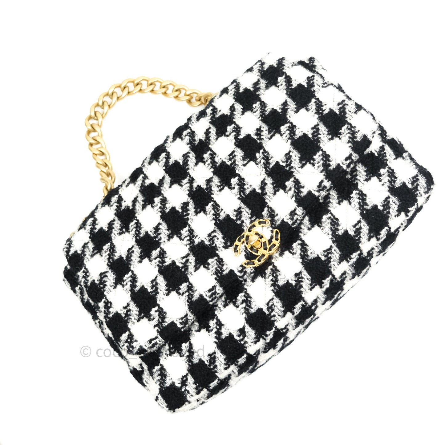 Chanel 19 Maxi Tweed White Black Houndstooth Mixed Hardware 19K