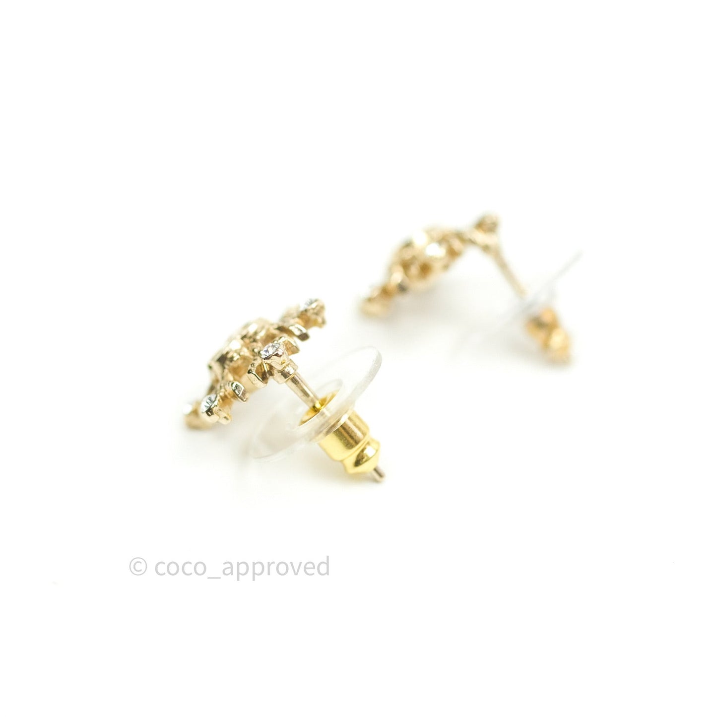 Chanel Crystal Snowflake CC Earrings Gold Tone