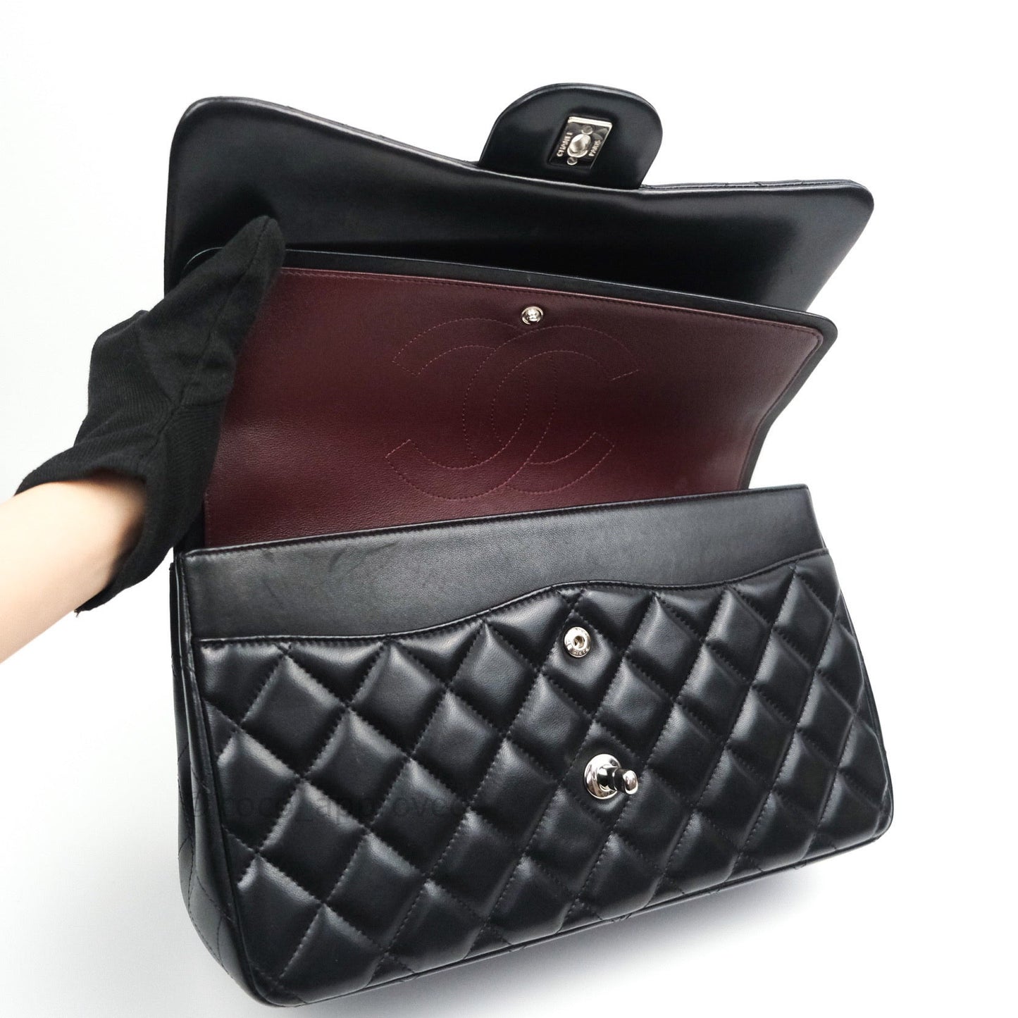 Chanel Classic Jumbo Double Flap Black Lambskin Silver Hardware⁣⁣