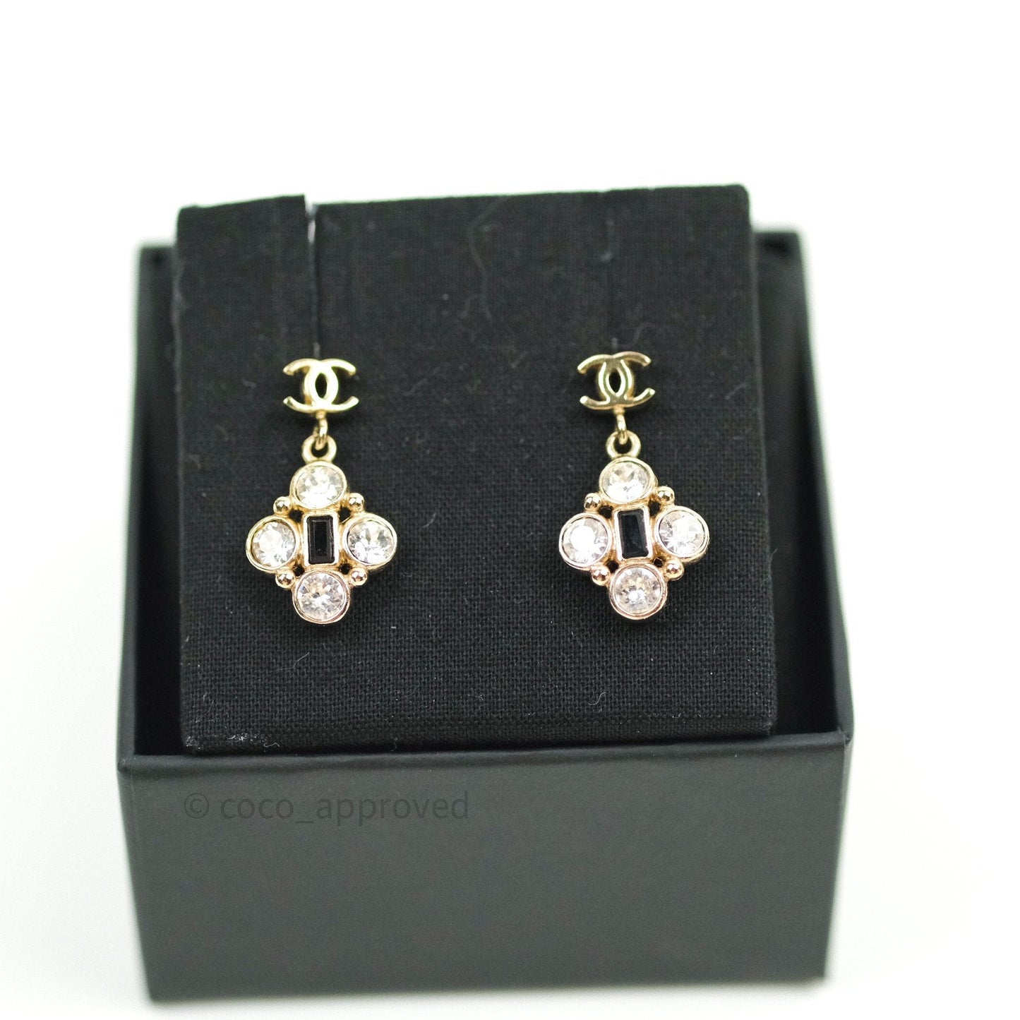 Chanel CC Drop Earrings Crystal Gold 18B
