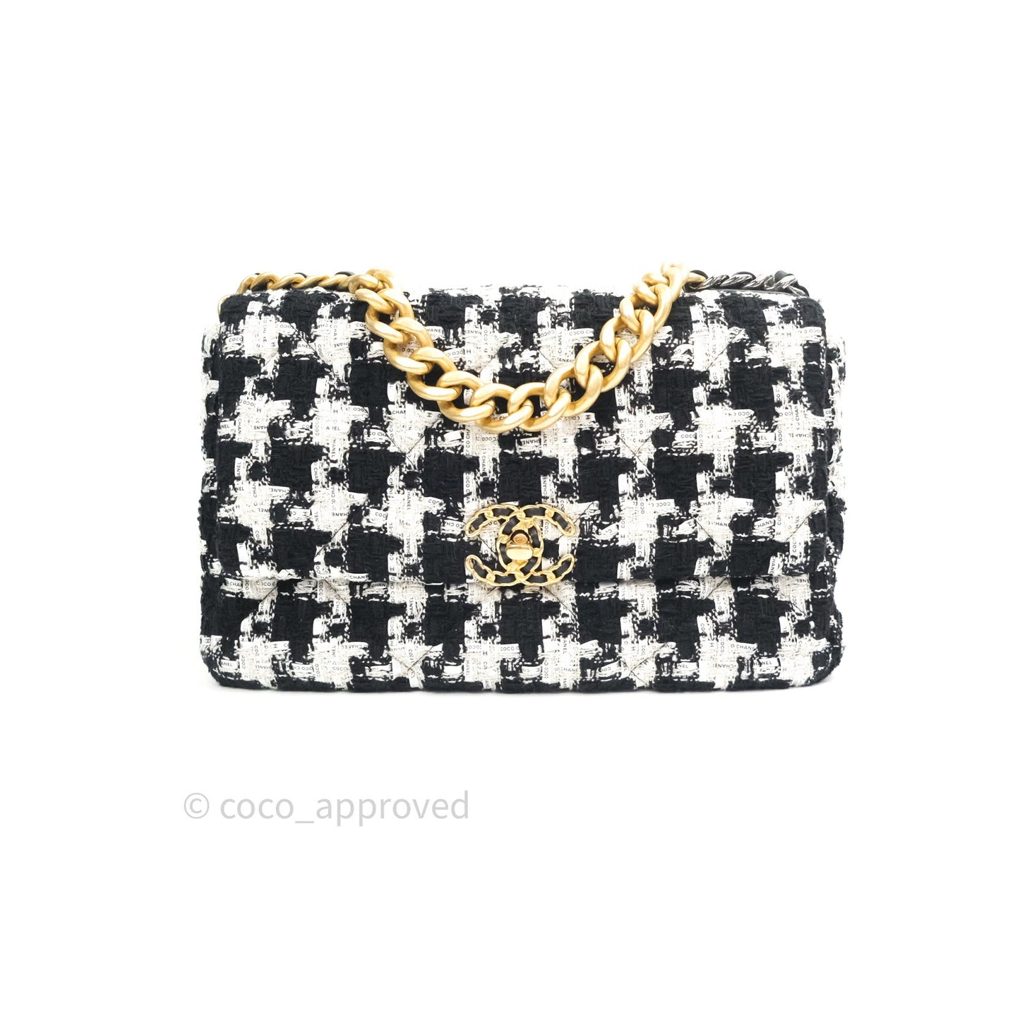 Chanel 19 Medium Tweed White Ribbon Mixed Hardware