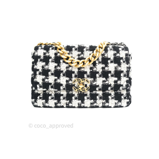 Chanel 19 Medium Tweed White Ribbon Mixed Hardware