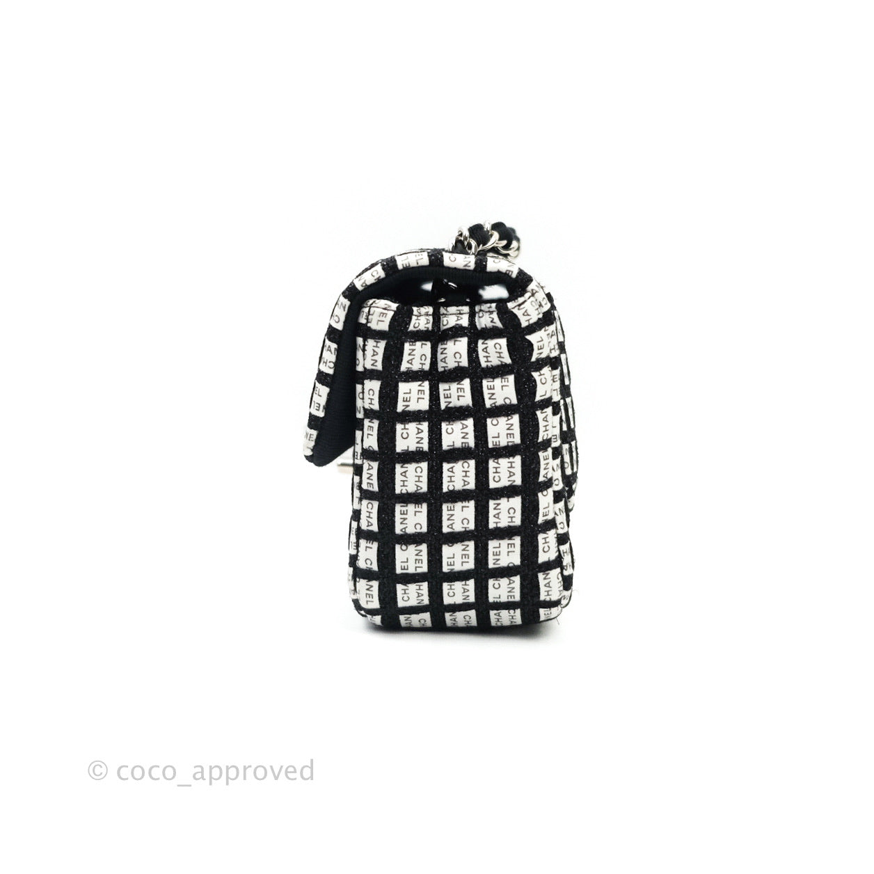 Chanel Quilted Mini Rectangular Black White Logo Silver Hardware