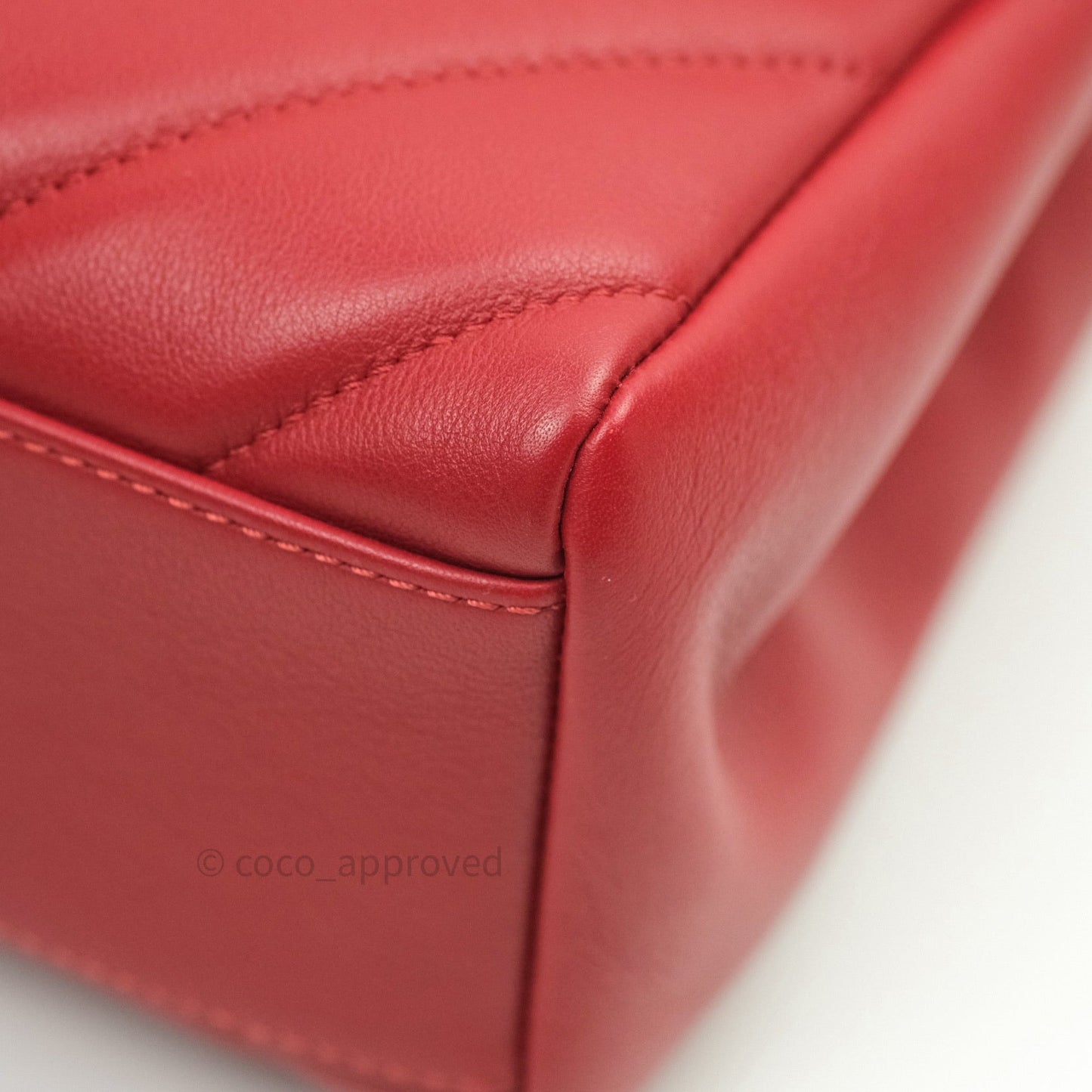 Chanel Quilted Chevron In The City Bag Red Calfskin Gold Hardware