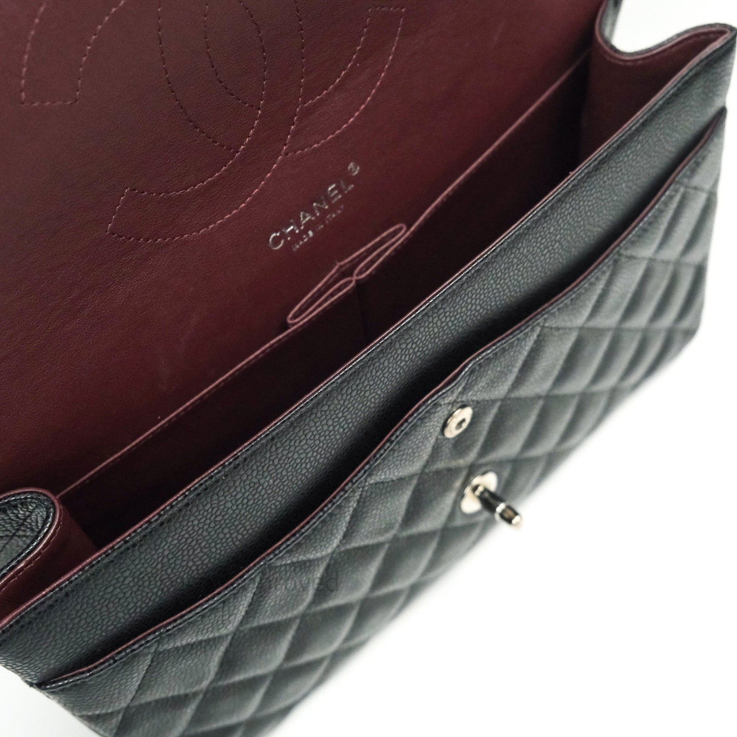 Chanel Classic Jumbo Double Flap Black Quilted Caviar Silver Hardware⁣⁣