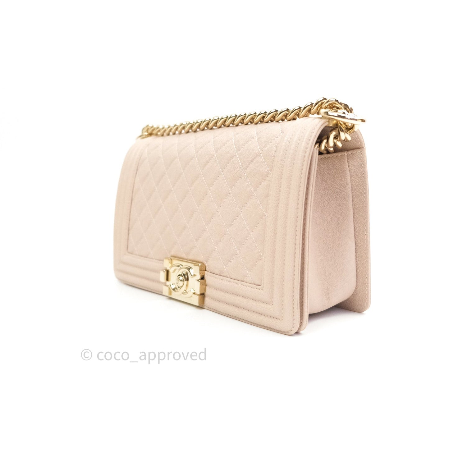 Chanel Quilted Medium Caviar Boy Flap Light Beige Light Gold Hardware