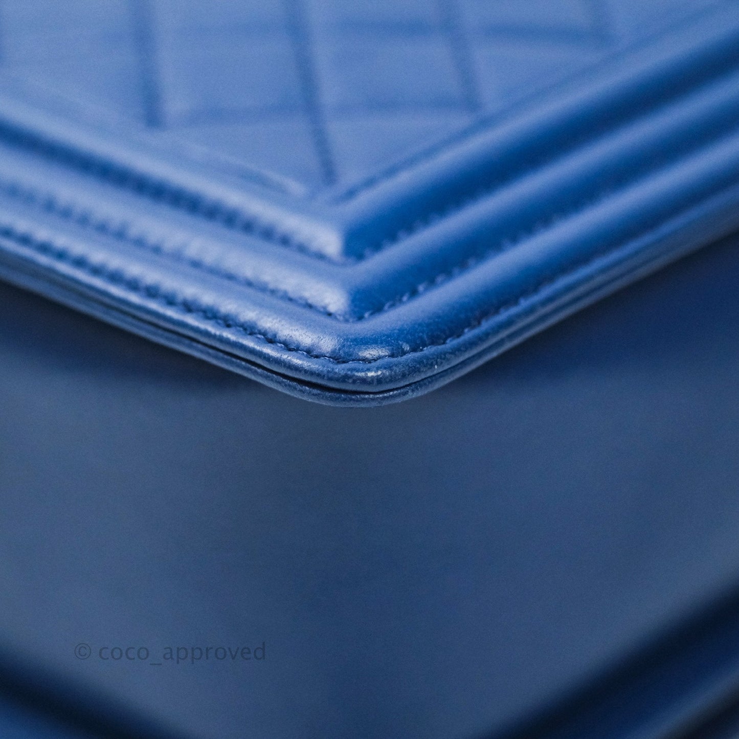 Chanel Boy New Medium Quilted Blue Lambskin Aged Gold Hardware