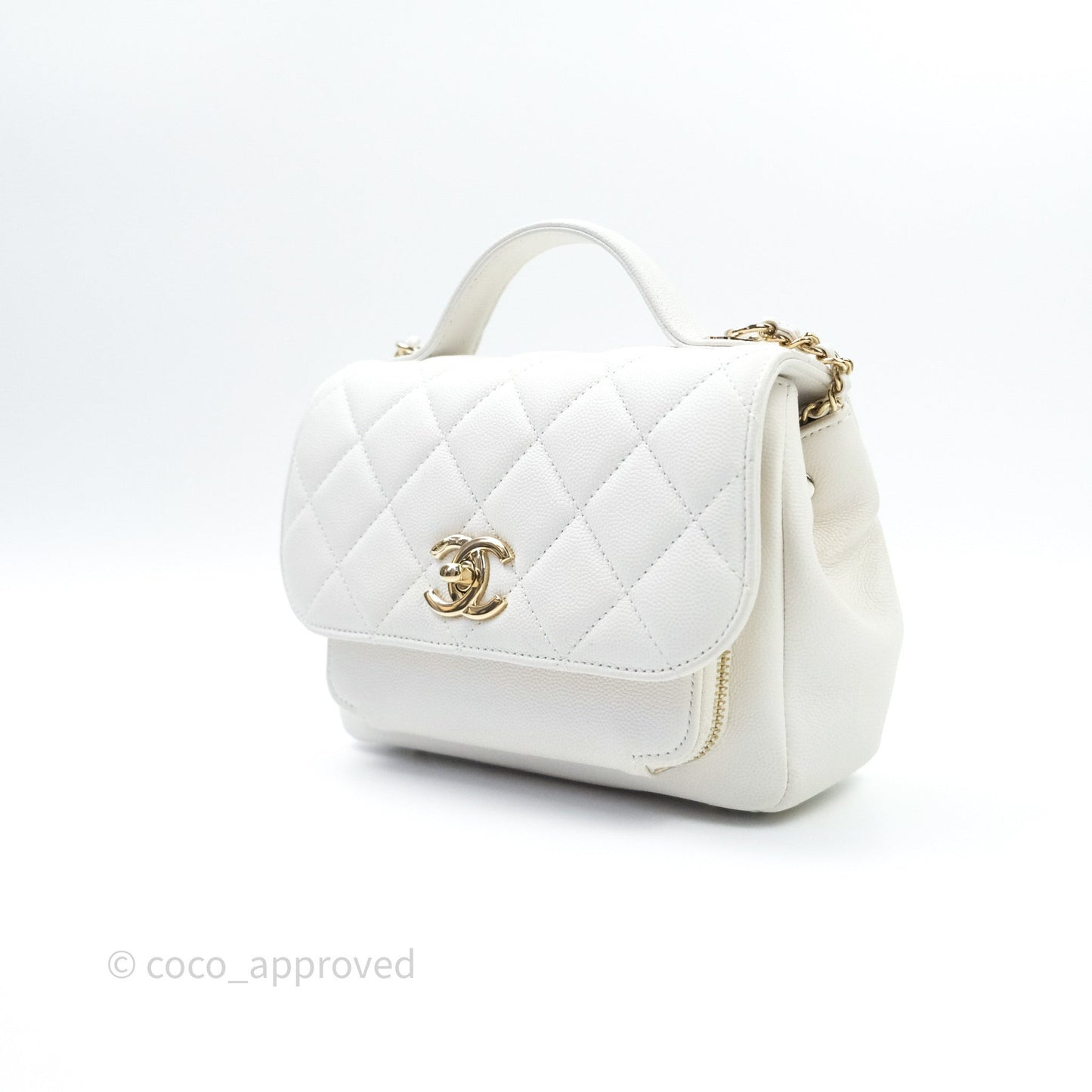 Chanel Quilted Small Business Affinity Flap White Caviar Light Gold Hardware