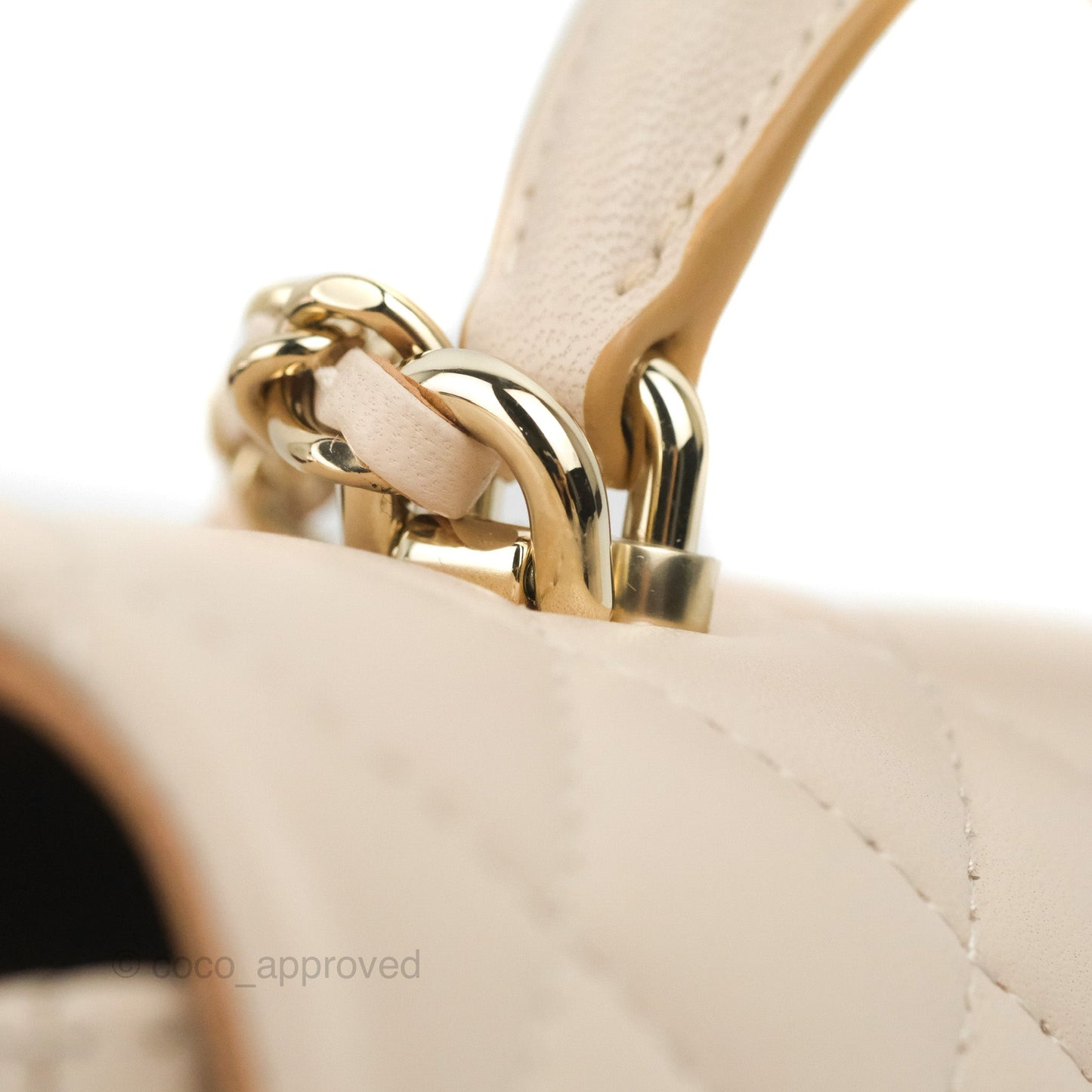 Chanel Top Handle Mini Rectangular Flap Bag Ecru/Beige Lambskin Gold Hardware 23P