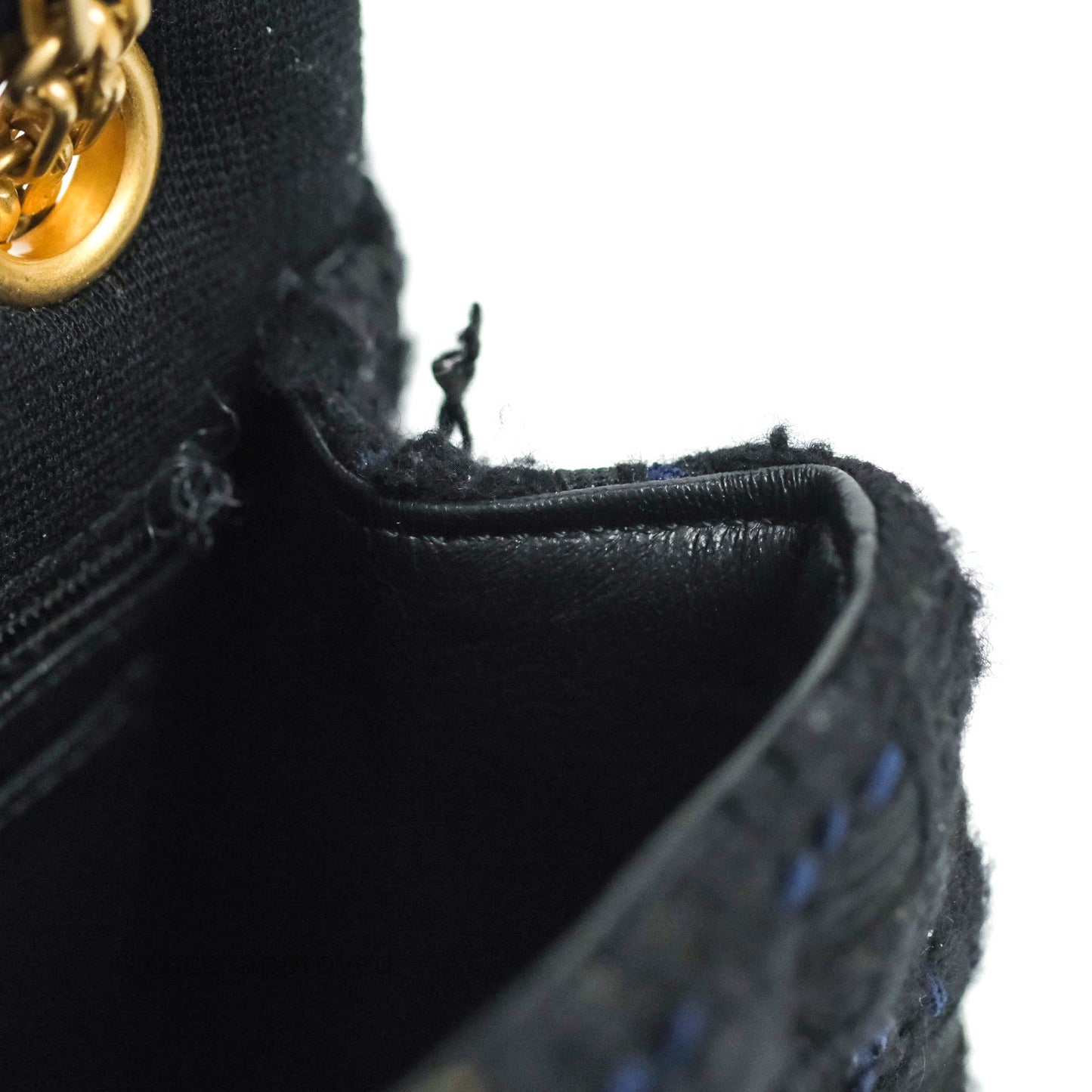 Chanel Mini Reissue 224 Black Navy Tweed Gold Hardware