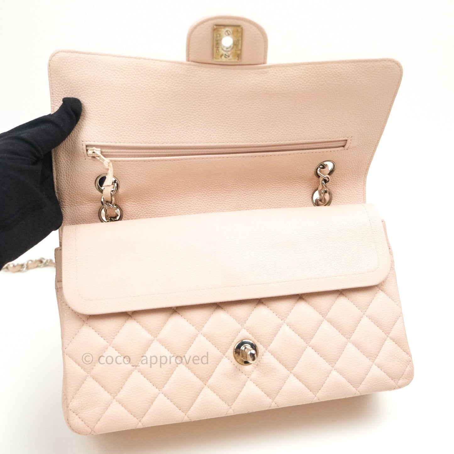 Chanel Classic M/L Medium Double Flap Sakura Pink Caviar Silver Hardware