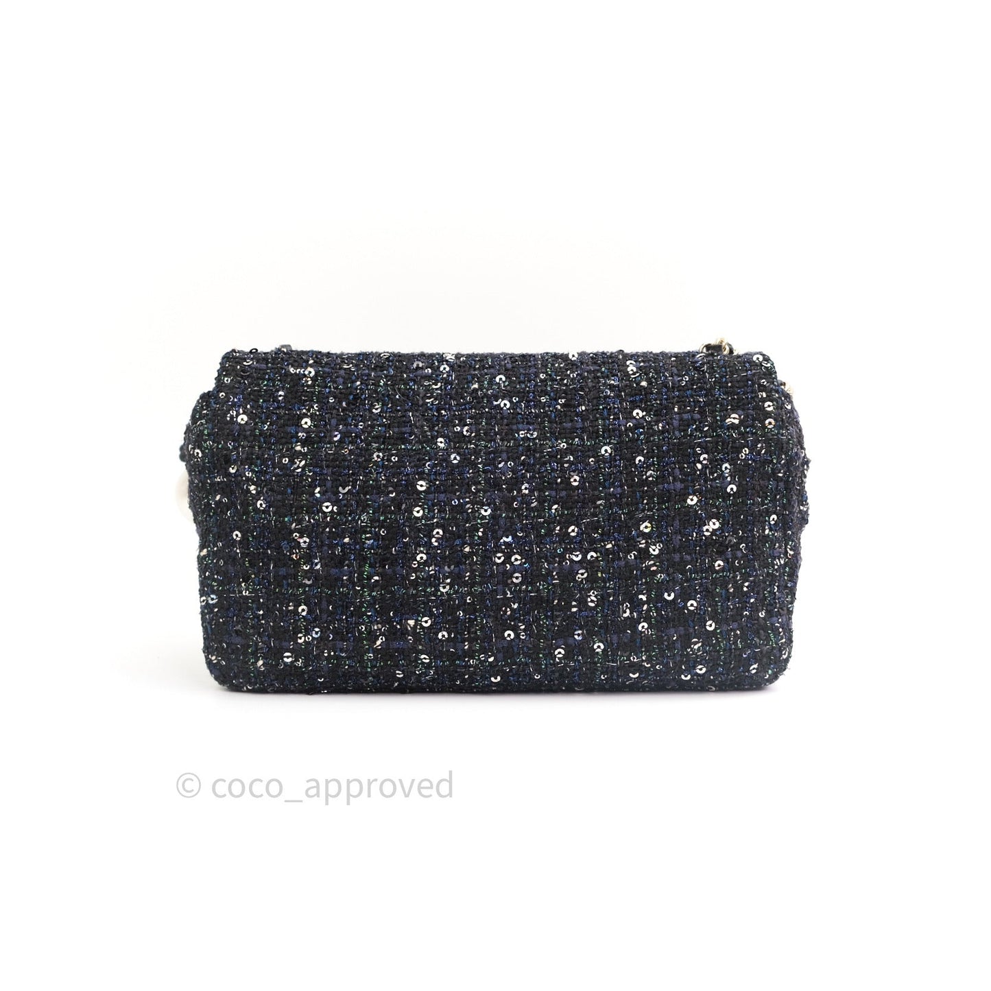 Chanel Tweed Medium Pearl Handle Flap Black Ecru
