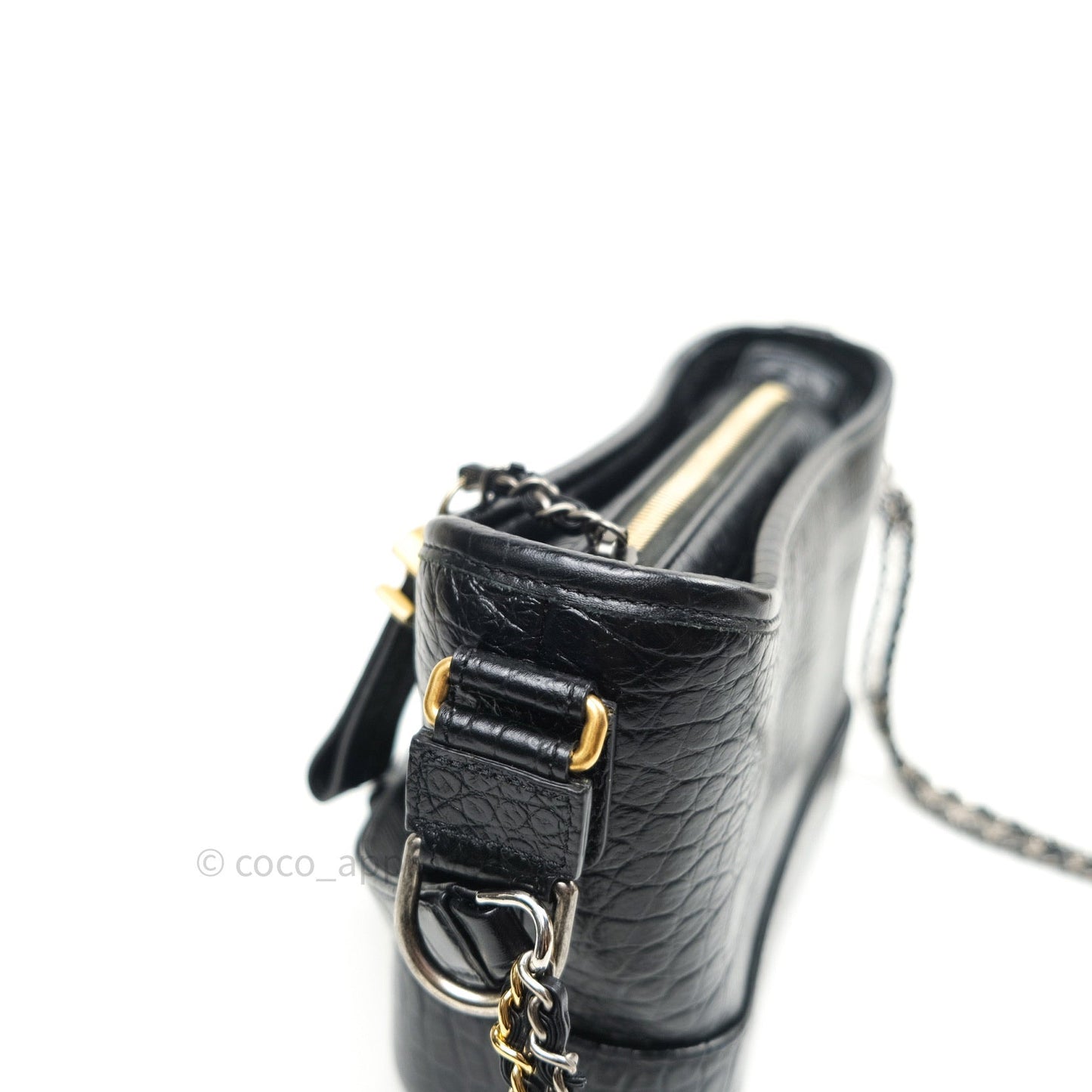 Chanel Crocodile Embossed Calfskin Small Gabrielle Cocodile Hobo Black