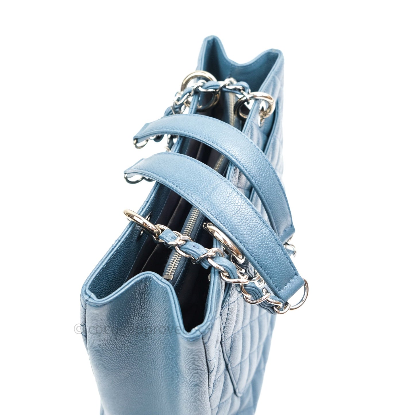 Chanel GST Grand Shopping Tote Blue Caviar Silver Hardware
