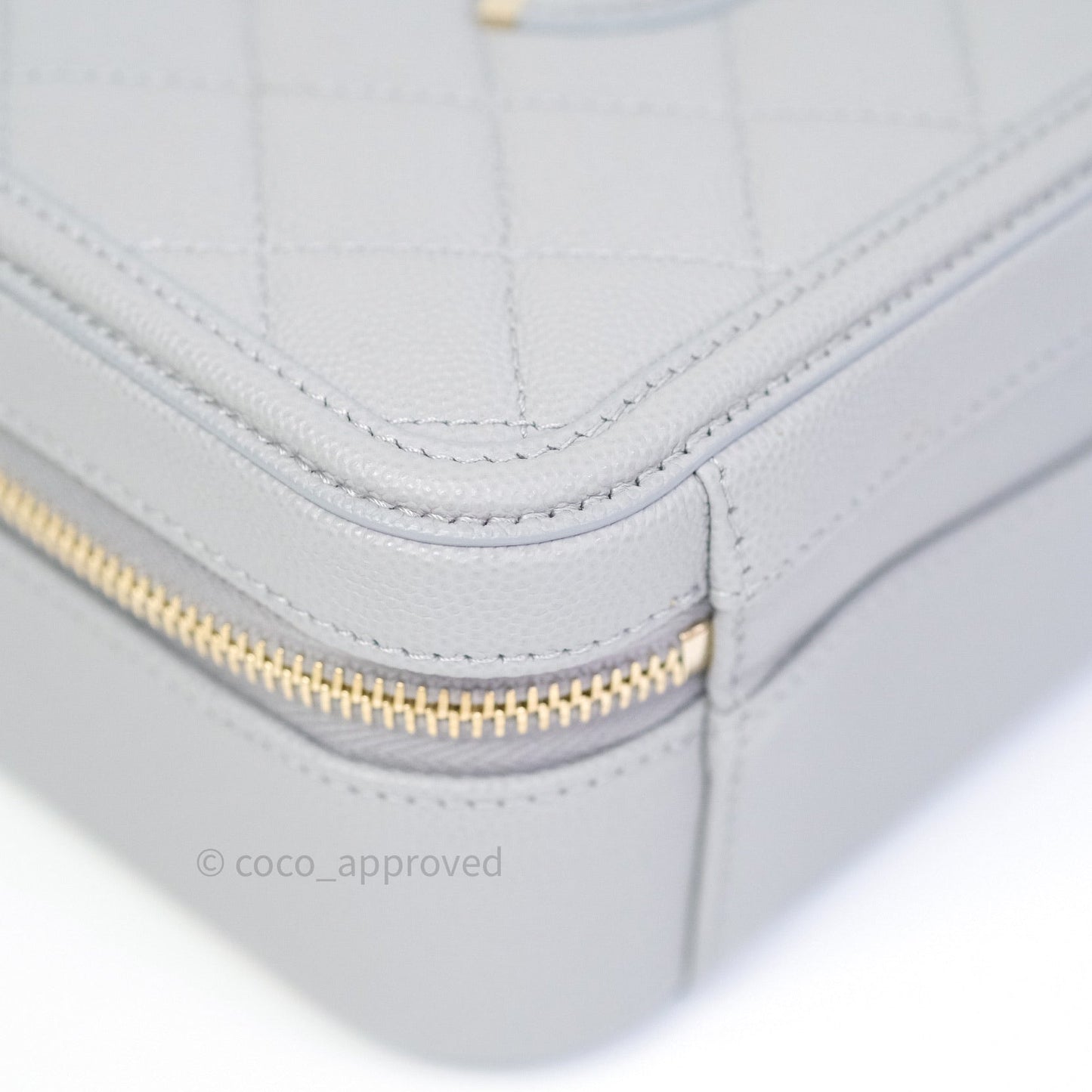 Chanel Quilted Medium CC Filigree Vanity Case Grey Caviar Light Gold Hardware