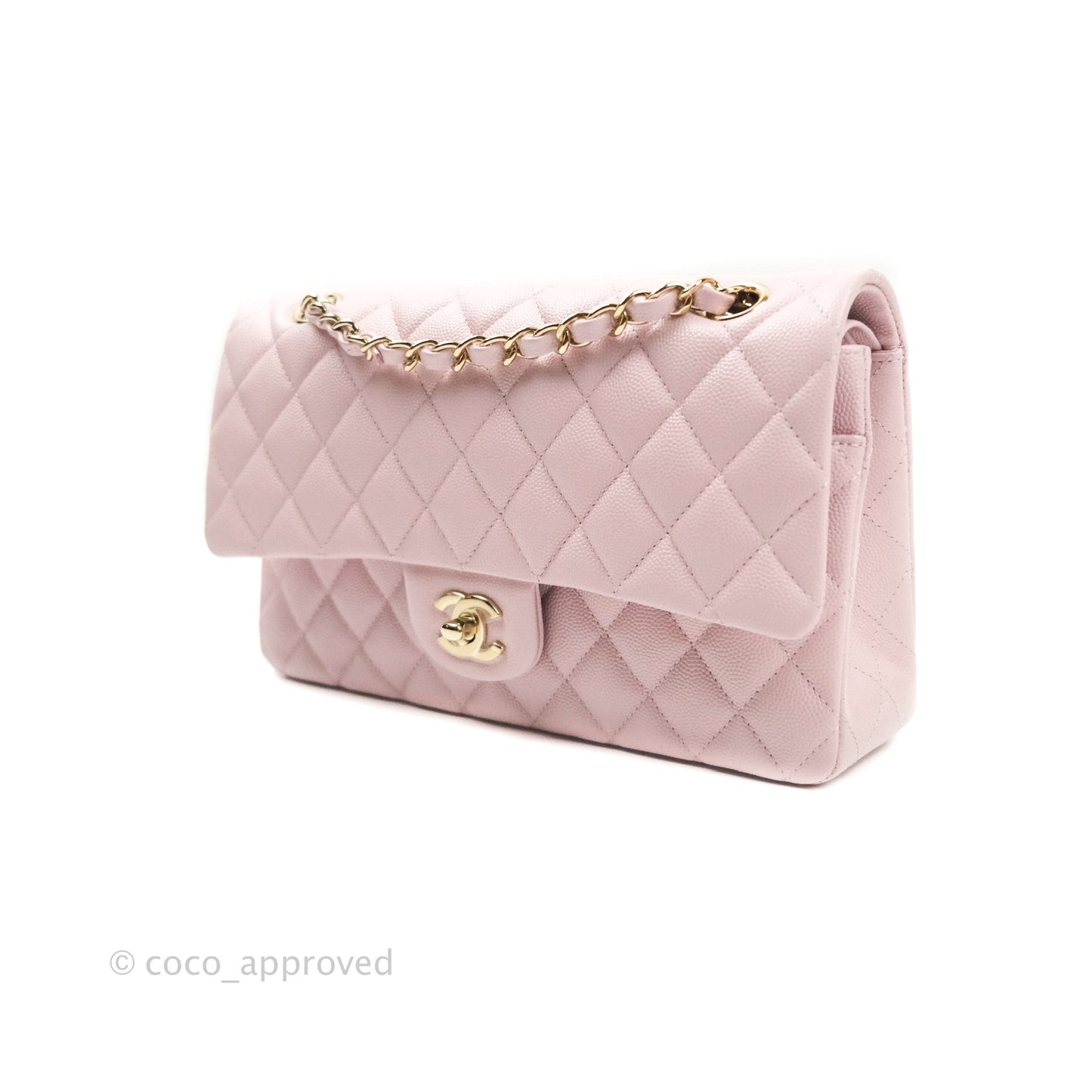Chanel Classic M/L Medium Double Flap Bag Light Pink Caviar Gold Hardware
