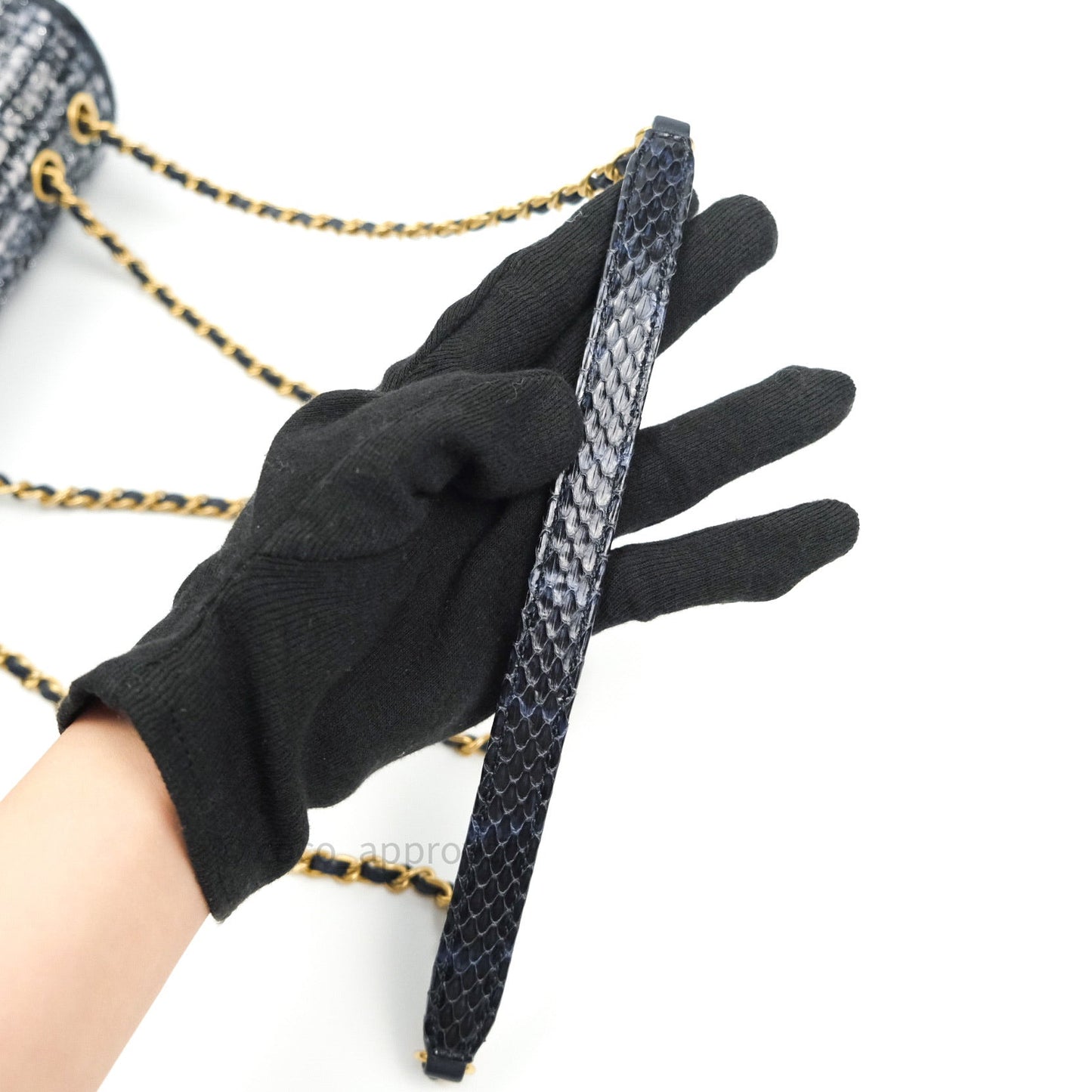 Chanel Quilted Small CC Filigree Flap Blue Tweed With Python 18S