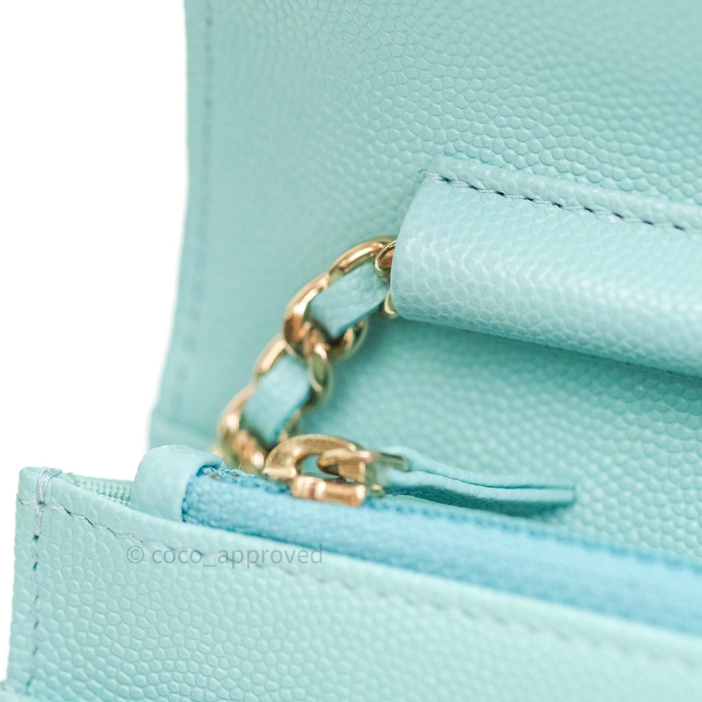 Chanel Quilted Wallet on Chain WOC Tiffany Blue Caviar Light Gold Hardware