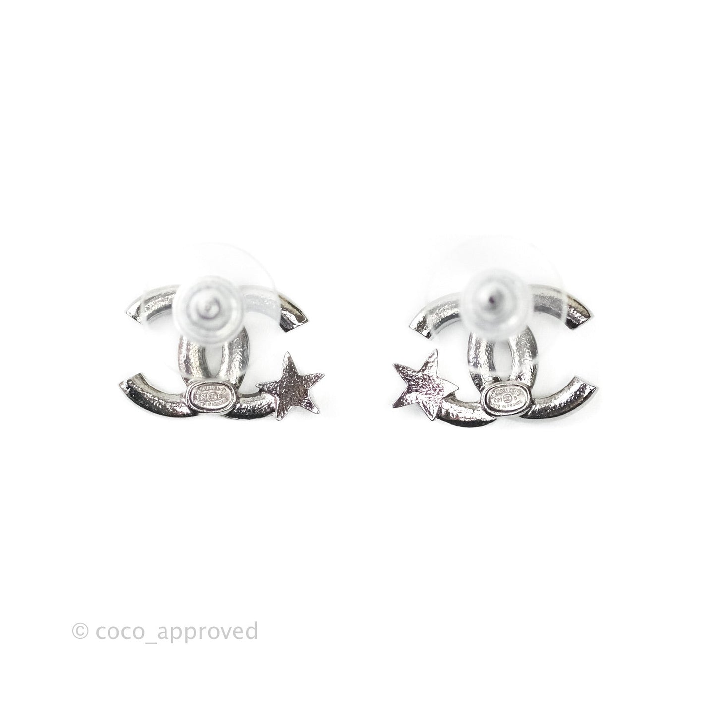 Chanel CC Crystal Earrings Silver Tone 21S
