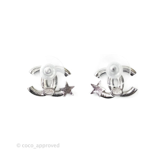 Chanel CC Crystal Earrings Silver Tone 21S